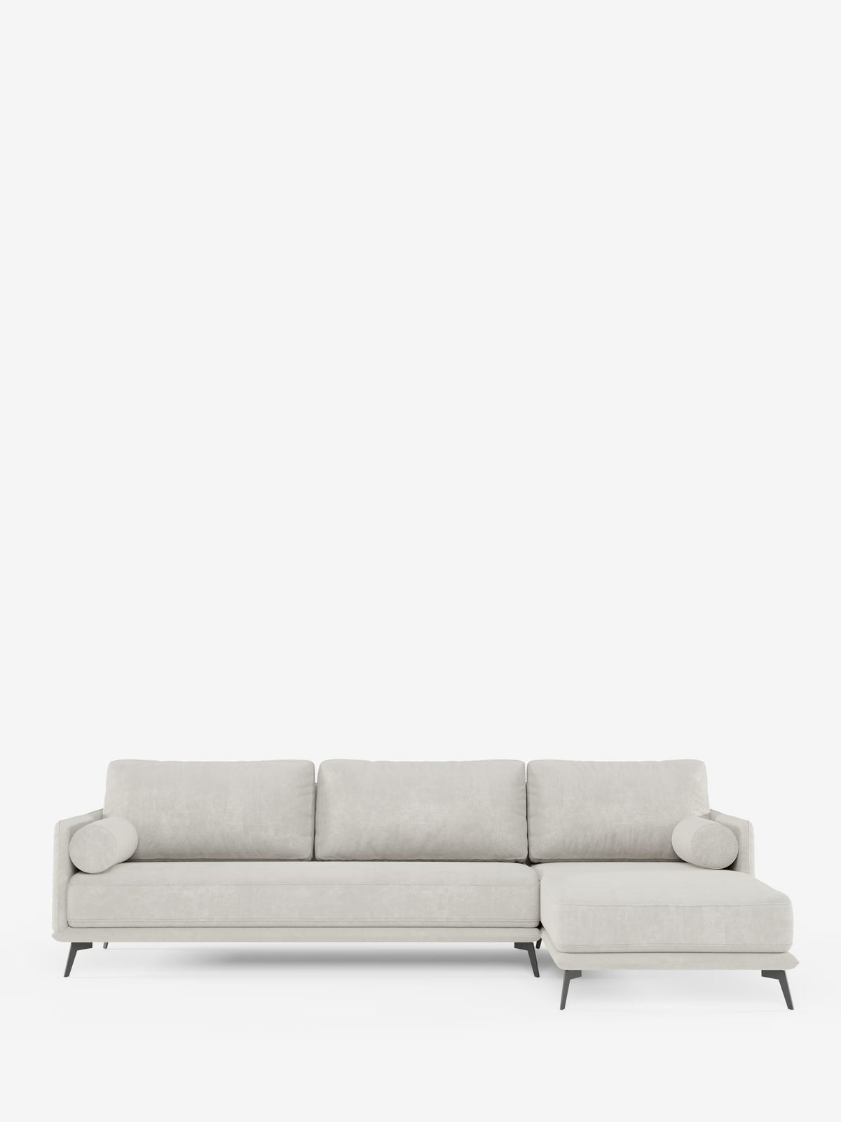 Basalto canapé d'angle moderne avec méridienne et base en métal - dossiers en plumes et tissu détachable T31