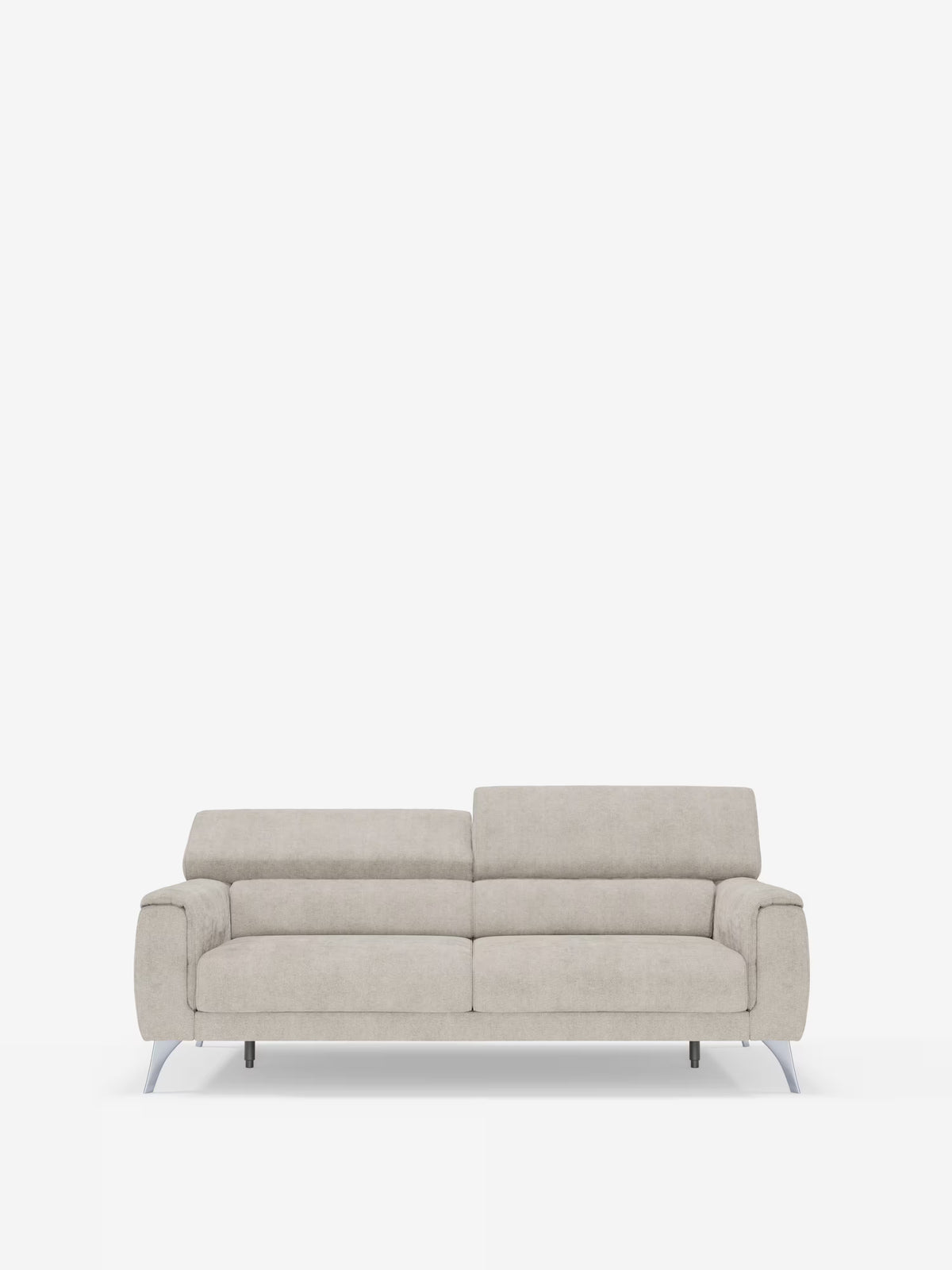 Vi presentiamo il divano Caravaggio a 2 e 3 posti di Divani.Store, un divano contemporaneo in tessuto beige chiaro caratterizzato da due spaziosi cuscini di seduta, schienali bassi e braccioli. Questo divano moderno in stile minimalista è rivestito con l’elegante tessuto T31, resistente alle macchie, ed è dotato di raffinate gambe in metallo argentato. Su uno sfondo bianco a tinta unita, vanta sedute allungabili e poggiatesta regolabili per garantire sia stile che comfort.