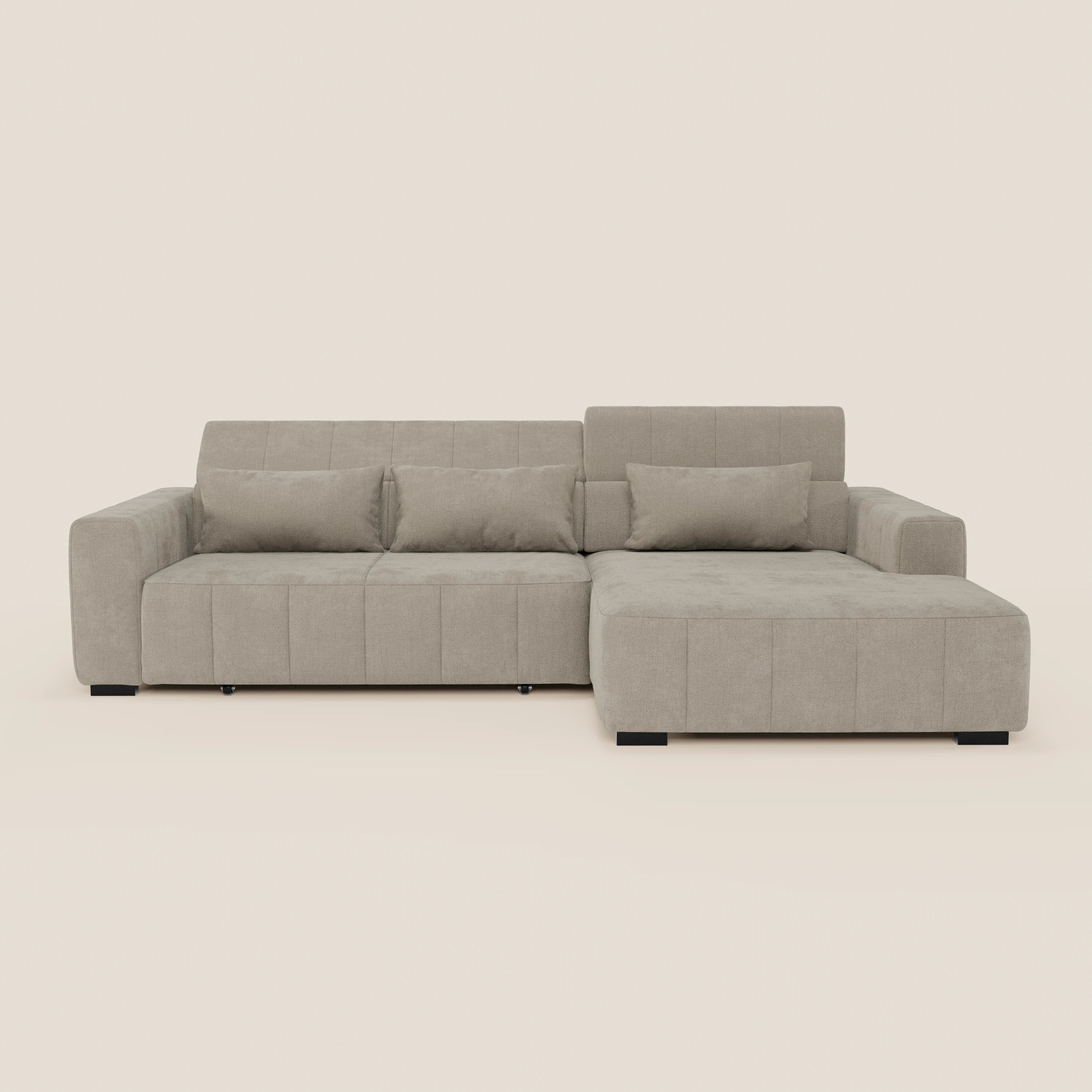 Doric Divano angolare con penisola e sedute allungabili con relax elettrico - poggiatesta reclinabili in tessuto smacchiabile T23