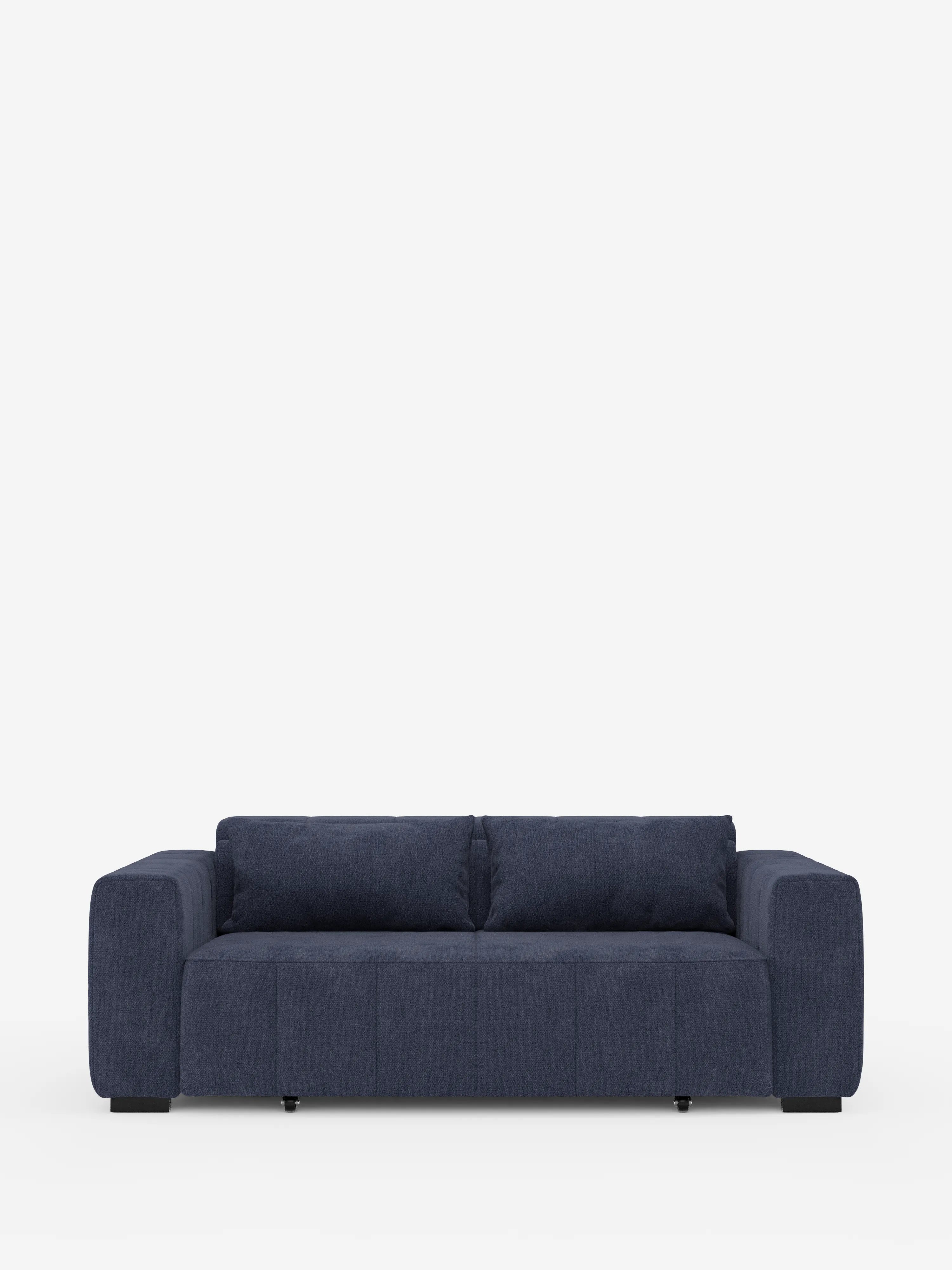 Un divano a 3 posti in stile dorico contemporaneo con sedute allungabili tramite meccanismo relax elettrico di Divani.Store, rivestito in tessuto T23 blu scuro antimacchia. Questo divano moderno presenta una silhouette squadrata con ampi braccioli, uno schienale basso con poggiatesta reclinabili ed è incorniciato da uno sfondo bianco a tinta unita. Dotato di due cuscini di seduta e due cuscini schienale abbinati, unisce uno stile elegante a un comfort superiore grazie alle sedute allungabili elettricamente.