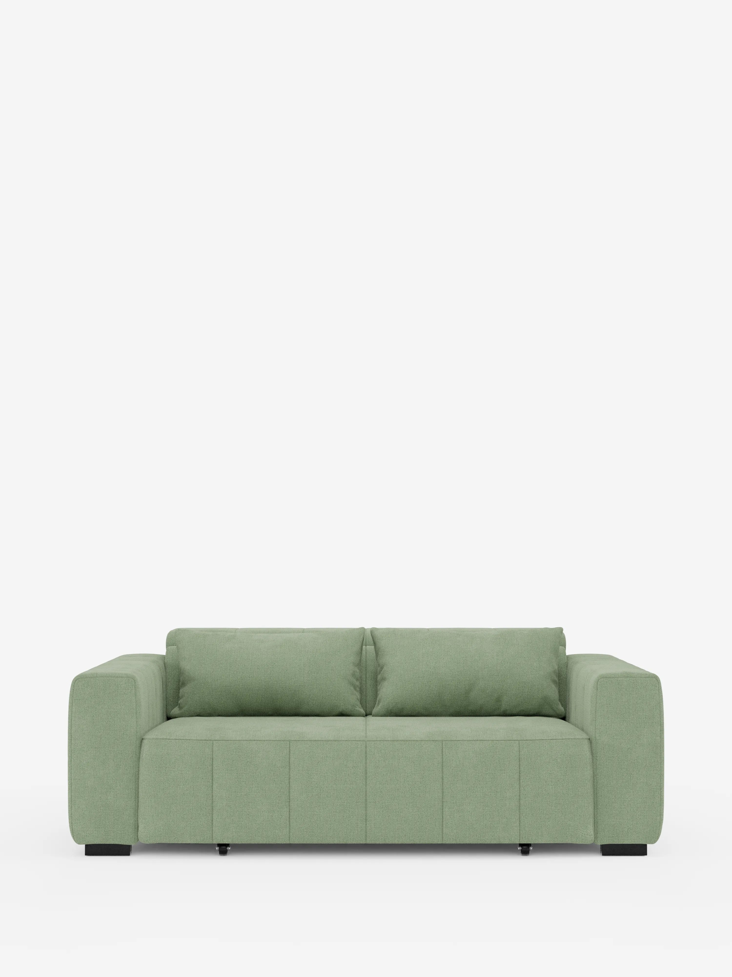 Il divano a 3 posti Doric di Divani.Store presenta un design moderno e squadrato, con braccioli spessi e doppi cuscini di seduta. Rivestito in tessuto T23 smacchiabile color verde salvia tenue, questo divano è completamente sfoderabile ed è dotato di sedute estensibili elettricamente e di un poggiatesta reclinabile per un maggiore comfort. Poggia su gambe basse nere su uno sfondo bianco a tinta unita, che ne sottolinea l’estetica pulita e minimalista.