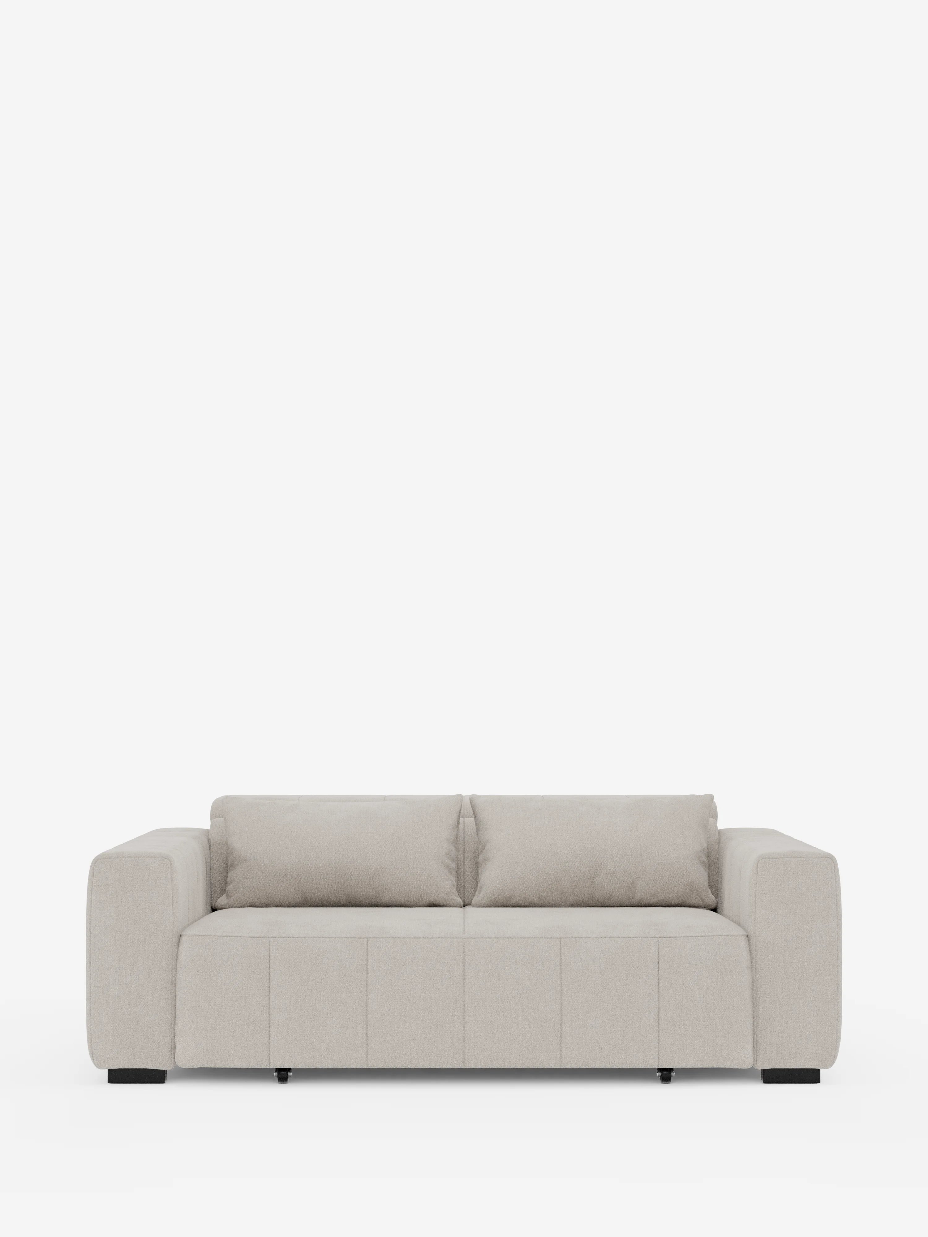 Un divano a tre posti in stile dorico contemporaneo color beige chiaro di Divani.Store, caratterizzato da ampi braccioli squadrati, due spaziosi cuscini di seduta con funzione relax elettrica e due cuscini dello schienale abbinati con poggiatesta regolabili. Rivestito in tessuto T23 facile da pulire, questo divano moderno presenta piedini minimalisti neri a blocco e un design elegante che risalta sullo sfondo bianco a tinta unita.