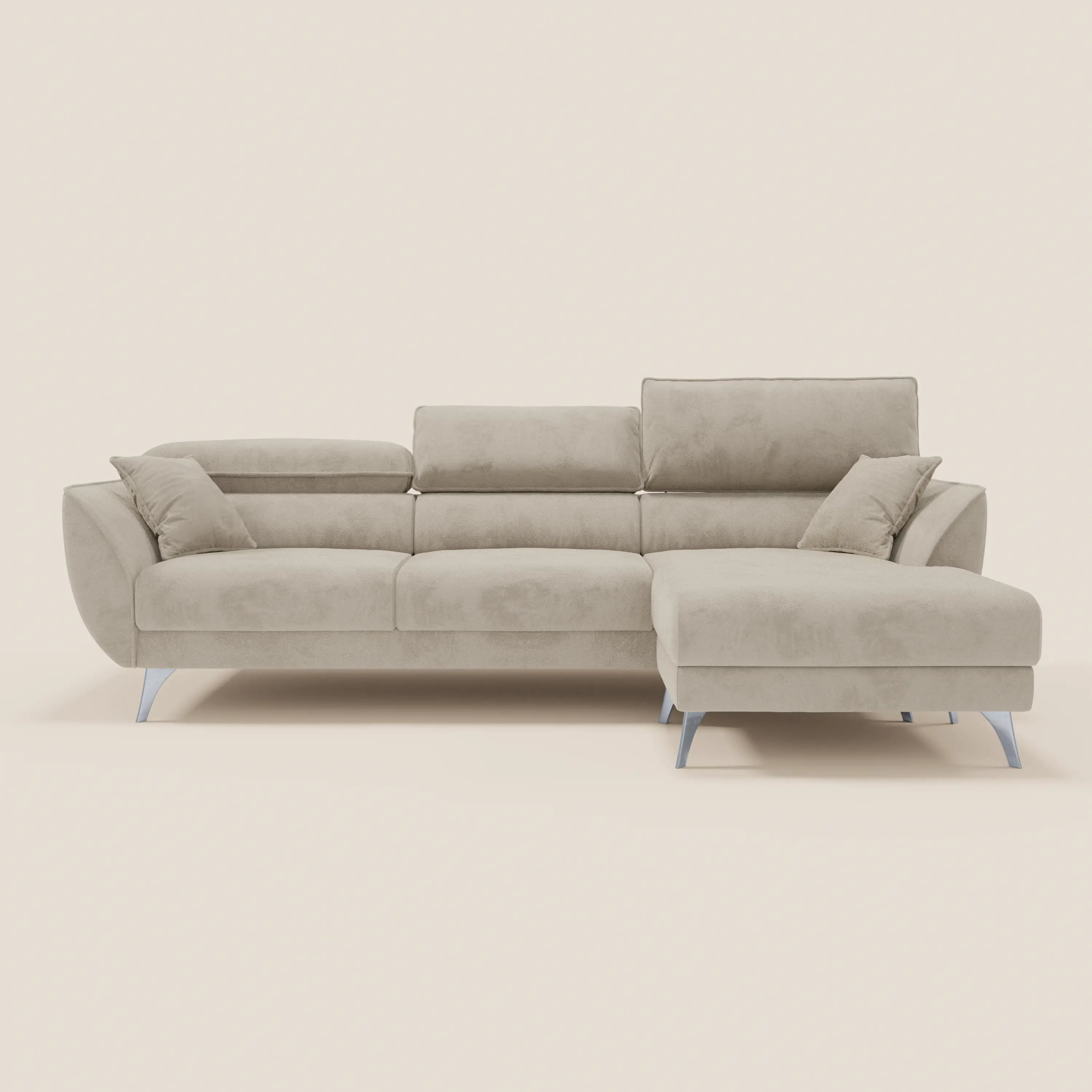 Michelangelo Divano Angolare con Penisola e Sedute Estensibili - Poggiatesta reclinabili in raffinato tessuto smacchiabile effetto vellutino T30 - divani.store