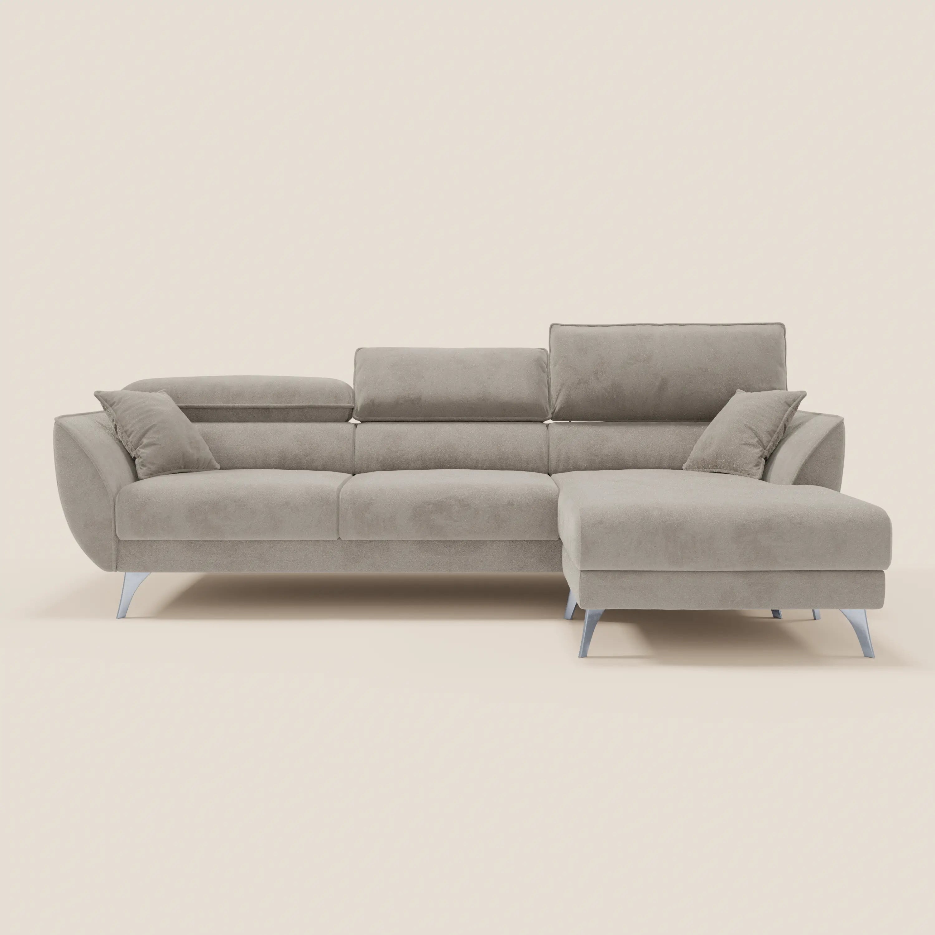 Michelangelo Divano Angolare con Penisola e Sedute Estensibili - Poggiatesta reclinabili in raffinato tessuto smacchiabile effetto vellutino T30 - divani.store