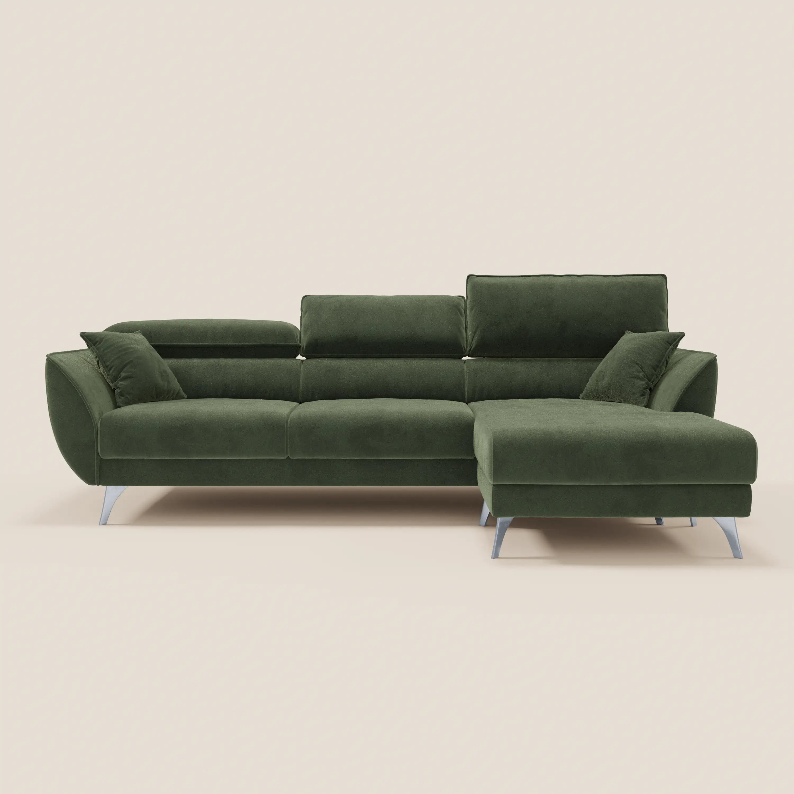 Michelangelo Divano Angolare con Penisola e Sedute Estensibili - Poggiatesta reclinabili in raffinato tessuto smacchiabile effetto vellutino T30 - divani.store