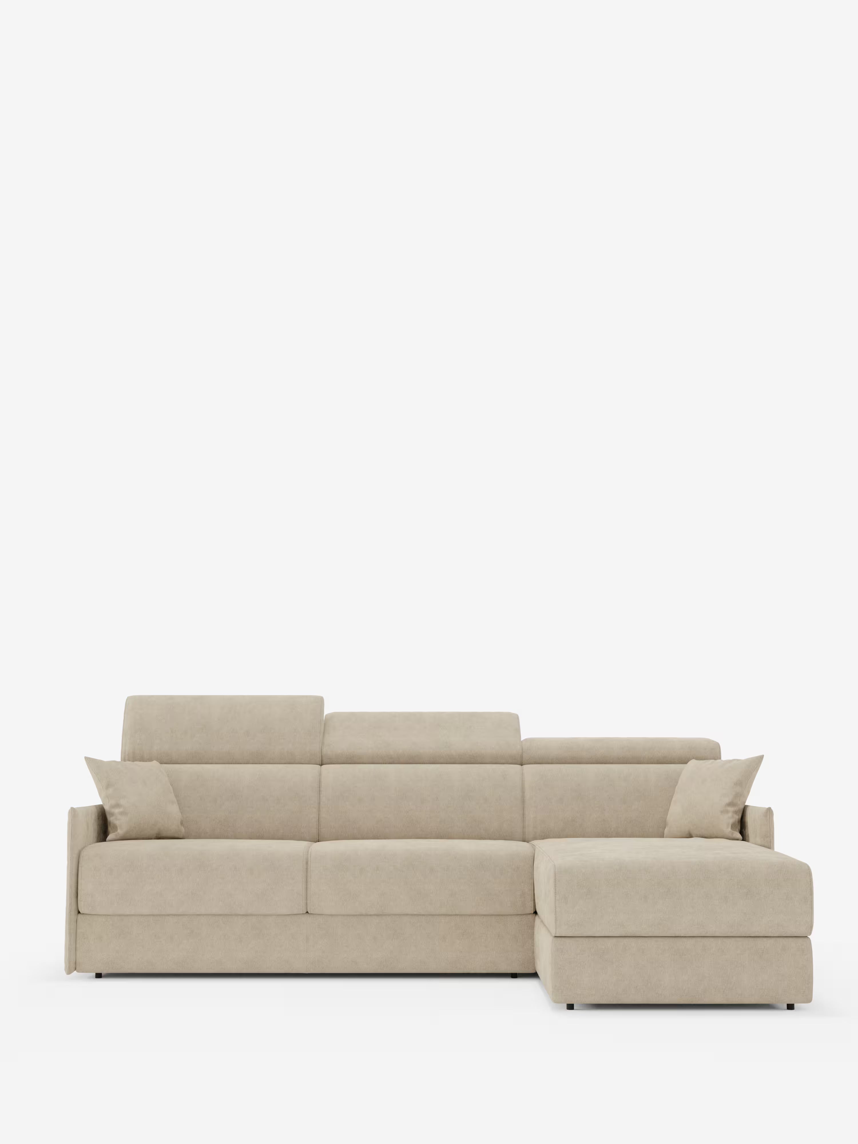 Miryam canapé convertible d'angle compact - têtières inclinables et méridienne coffre en tissu détachable T31