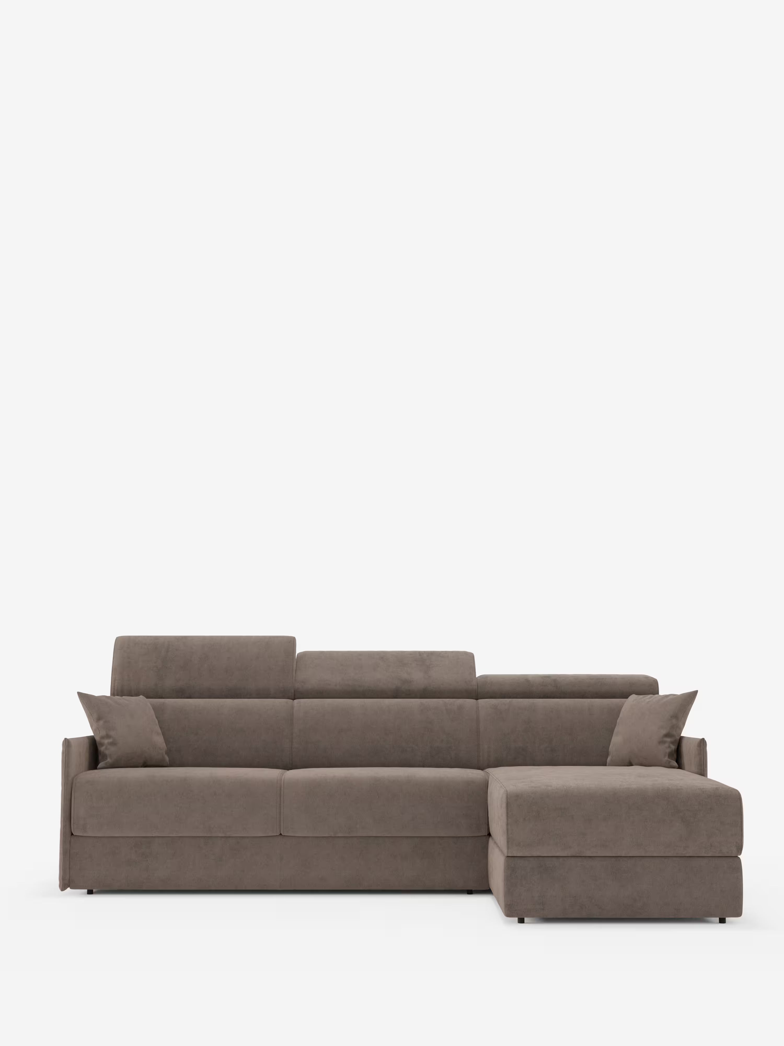 Miryam canapé convertible d'angle compact - têtières inclinables et méridienne coffre en tissu détachable T31