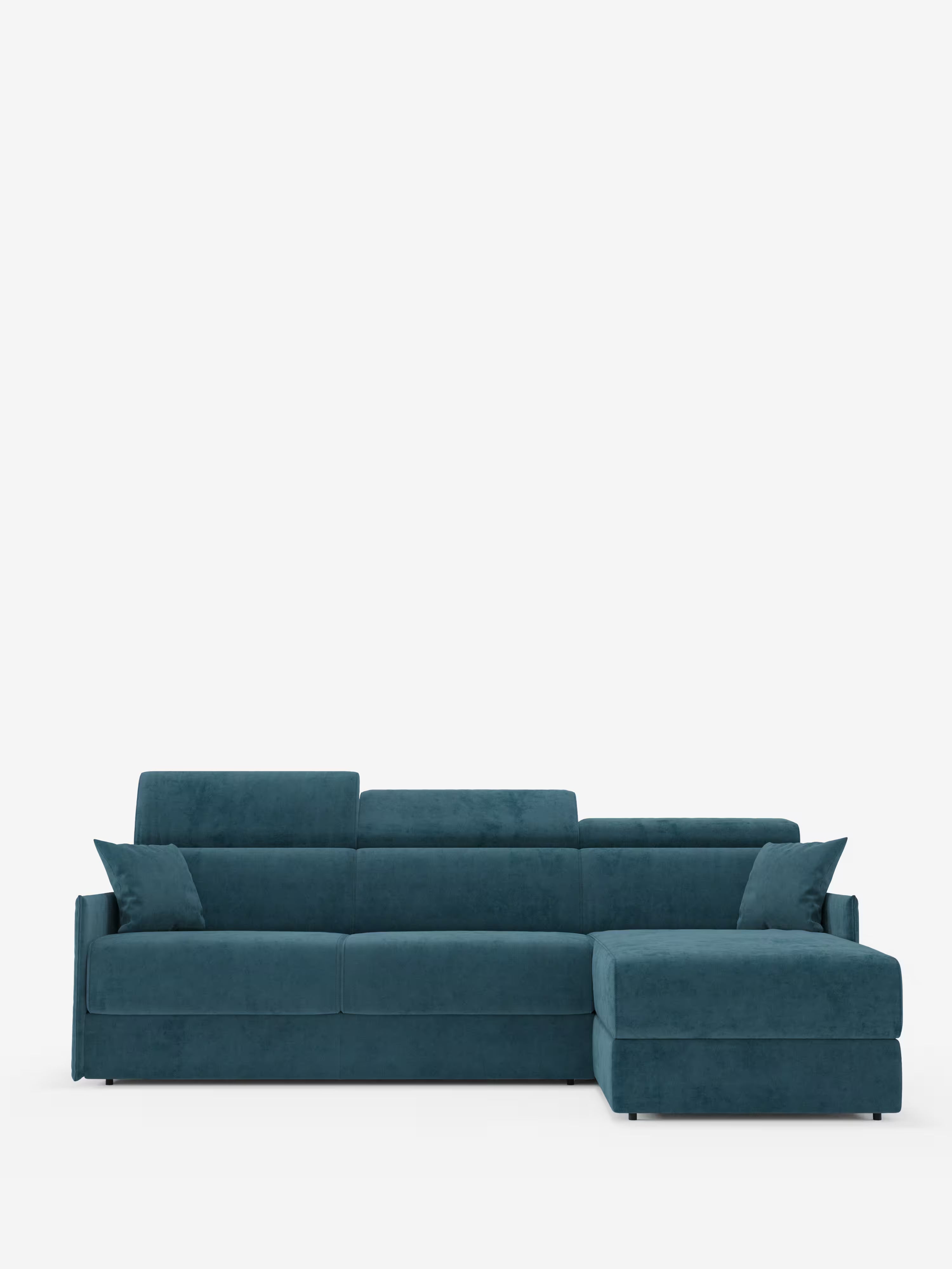 Miryam canapé convertible d'angle compact - têtières inclinables et méridienne coffre en tissu détachable T31