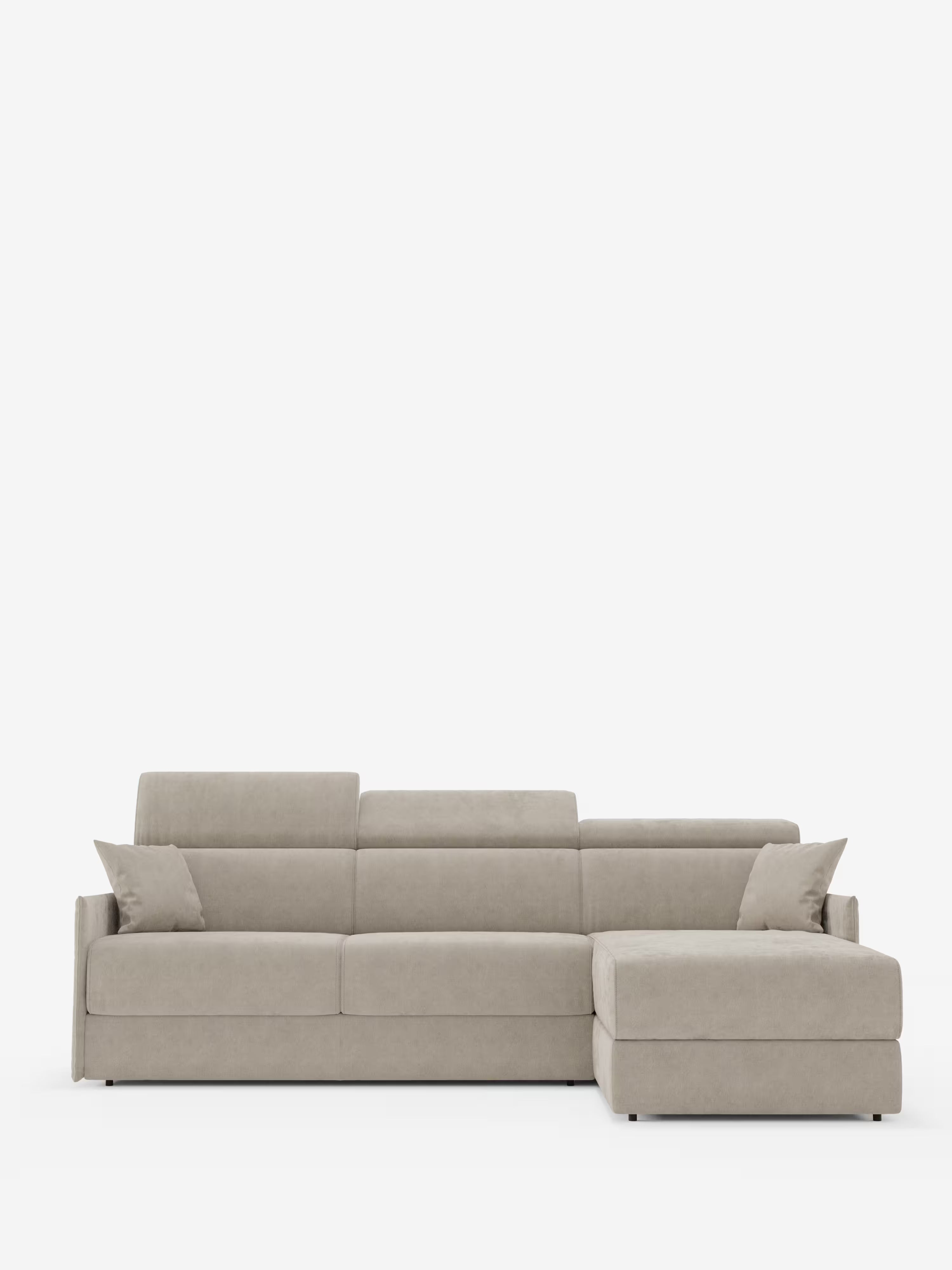 Miryam canapé convertible d'angle compact - têtières inclinables et méridienne coffre en tissu détachable T31