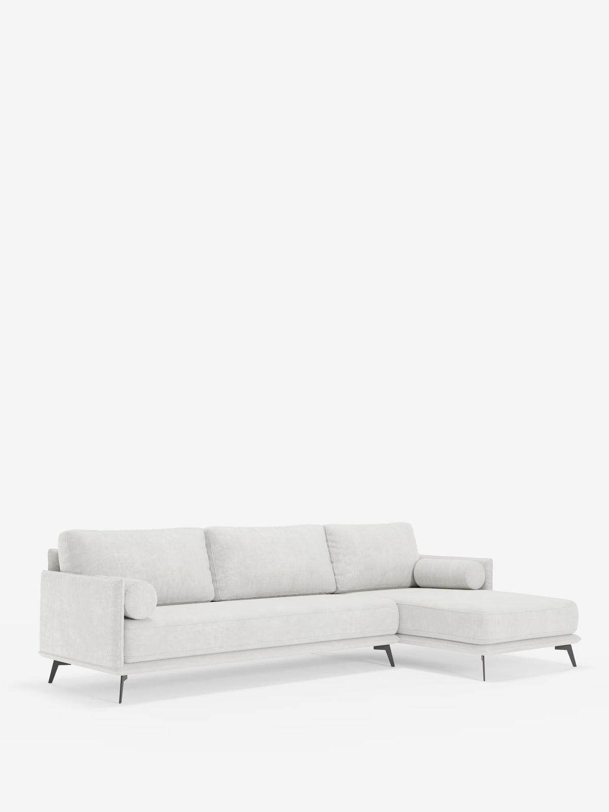 Basalto canapé d'angle moderne avec méridienne et base en métal - dossiers en plumes et tissu détachable T31