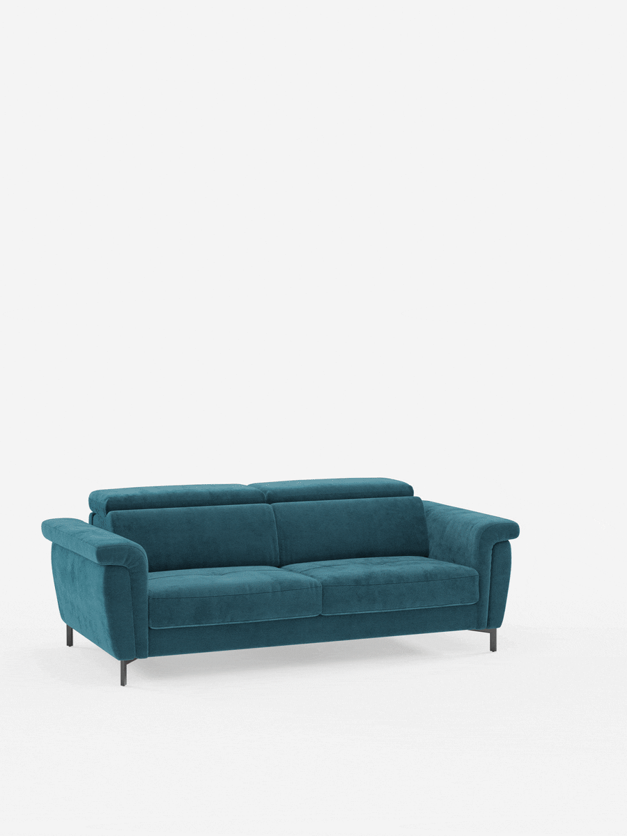 Capri canapé convertible design avec pieds hauts - têtières réglables en tissu raffiné effet velours détachable T30