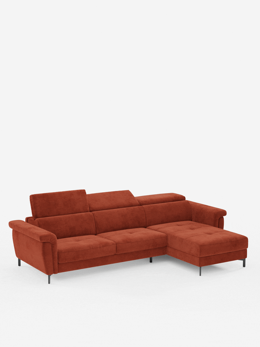 Capri canapé convertible avec méridienne coffre et têtières réglables - Tissu Effet Velours Détachable T30