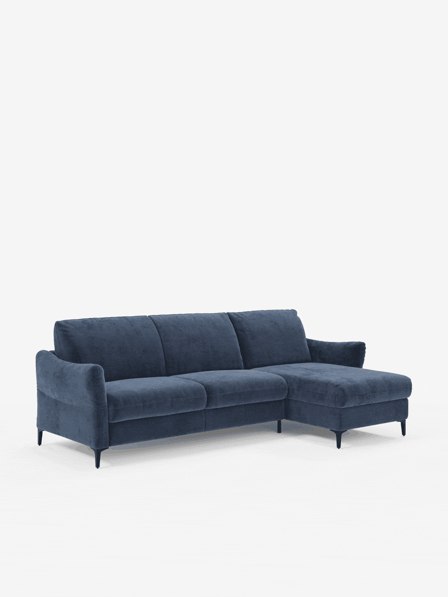 Dalia canapé-lit avec méridienne coffre de rangement et matelas de 18 cm de hauteur - pieds hauts et tissu anti-taches T30