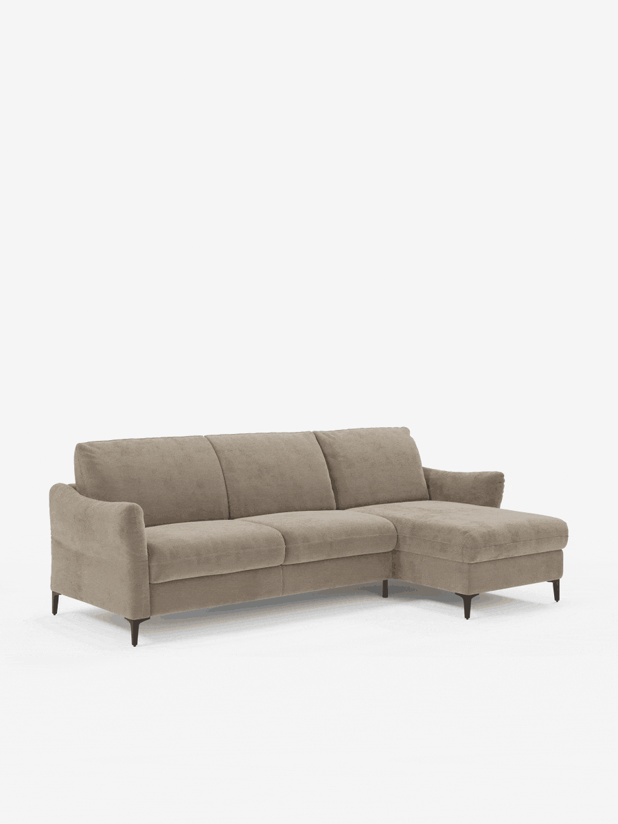 Dalia canapé-lit avec méridienne coffre de rangement et matelas de 18 cm de hauteur - pieds hauts et tissu anti-taches T30