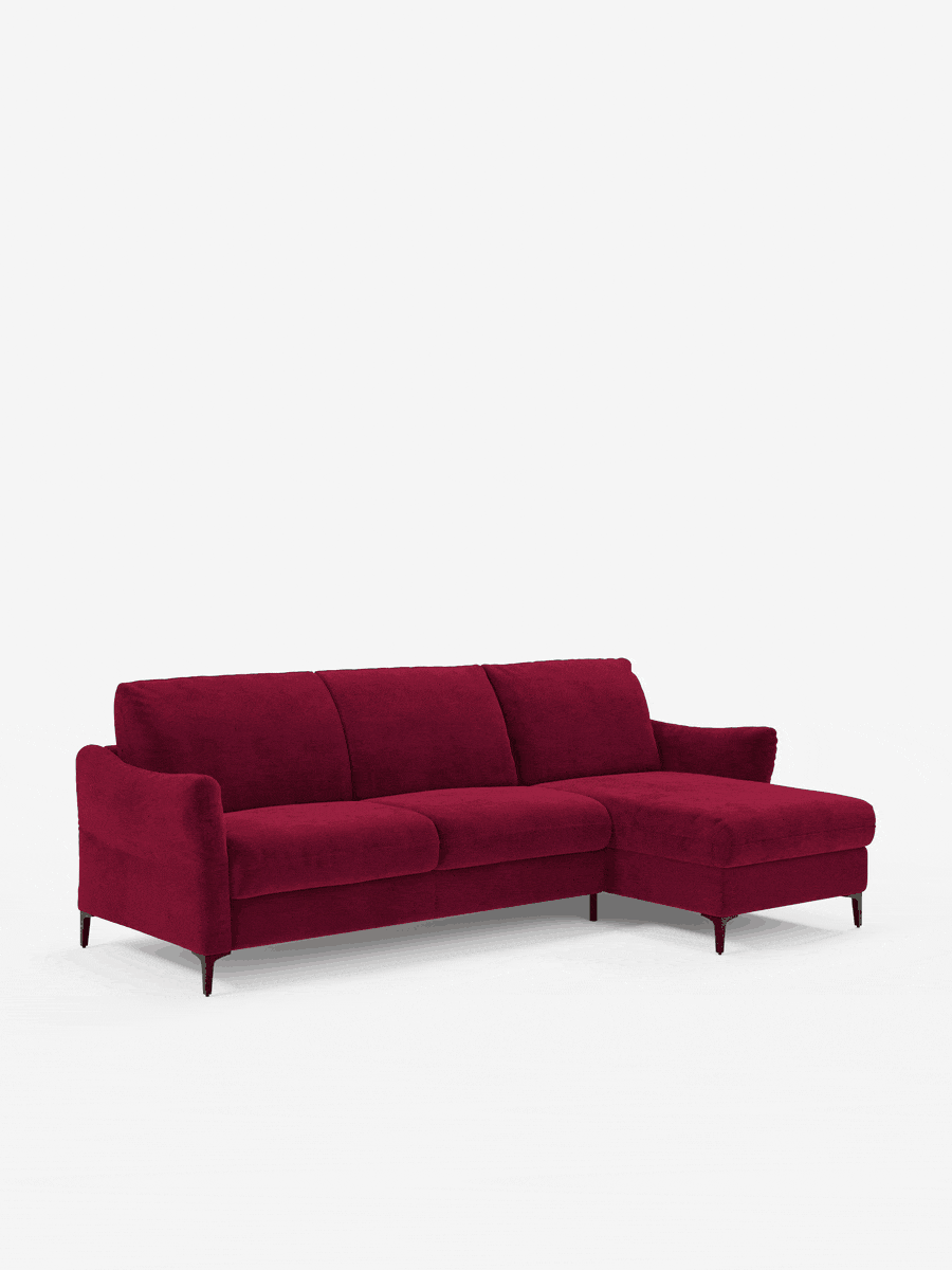 Dalia canapé-lit avec méridienne coffre de rangement et matelas de 18 cm de hauteur - pieds hauts et tissu anti-taches T30