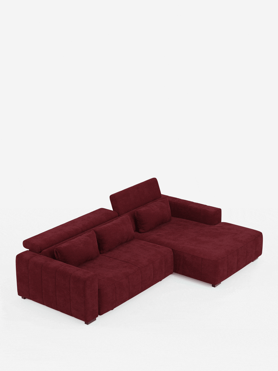 Doric Canapé d’angle avec méridienne et assises extensibles avec relax électrique - appuie-têtes inclinables en tissu anti-taches T23