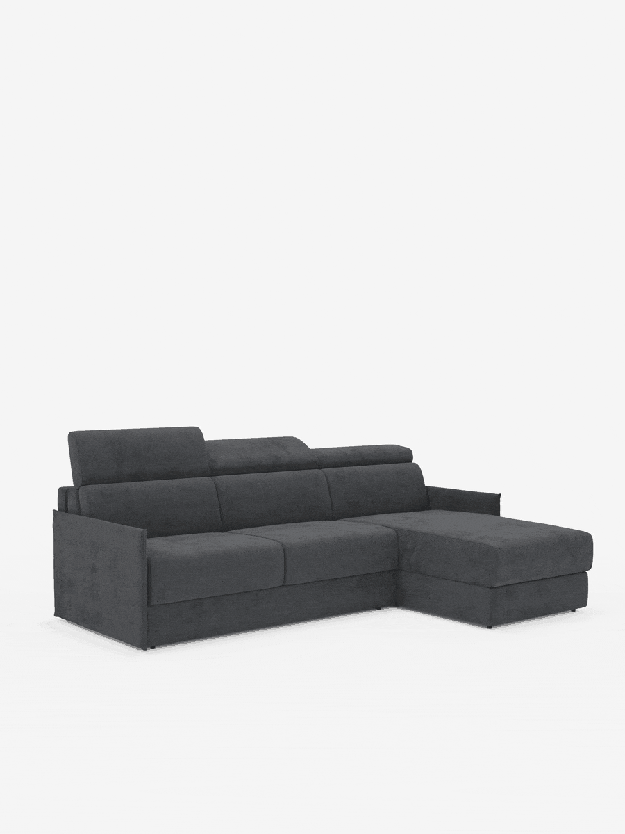 Miryam canapé convertible d'angle compact - têtières inclinables et méridienne coffre en tissu détachable T31