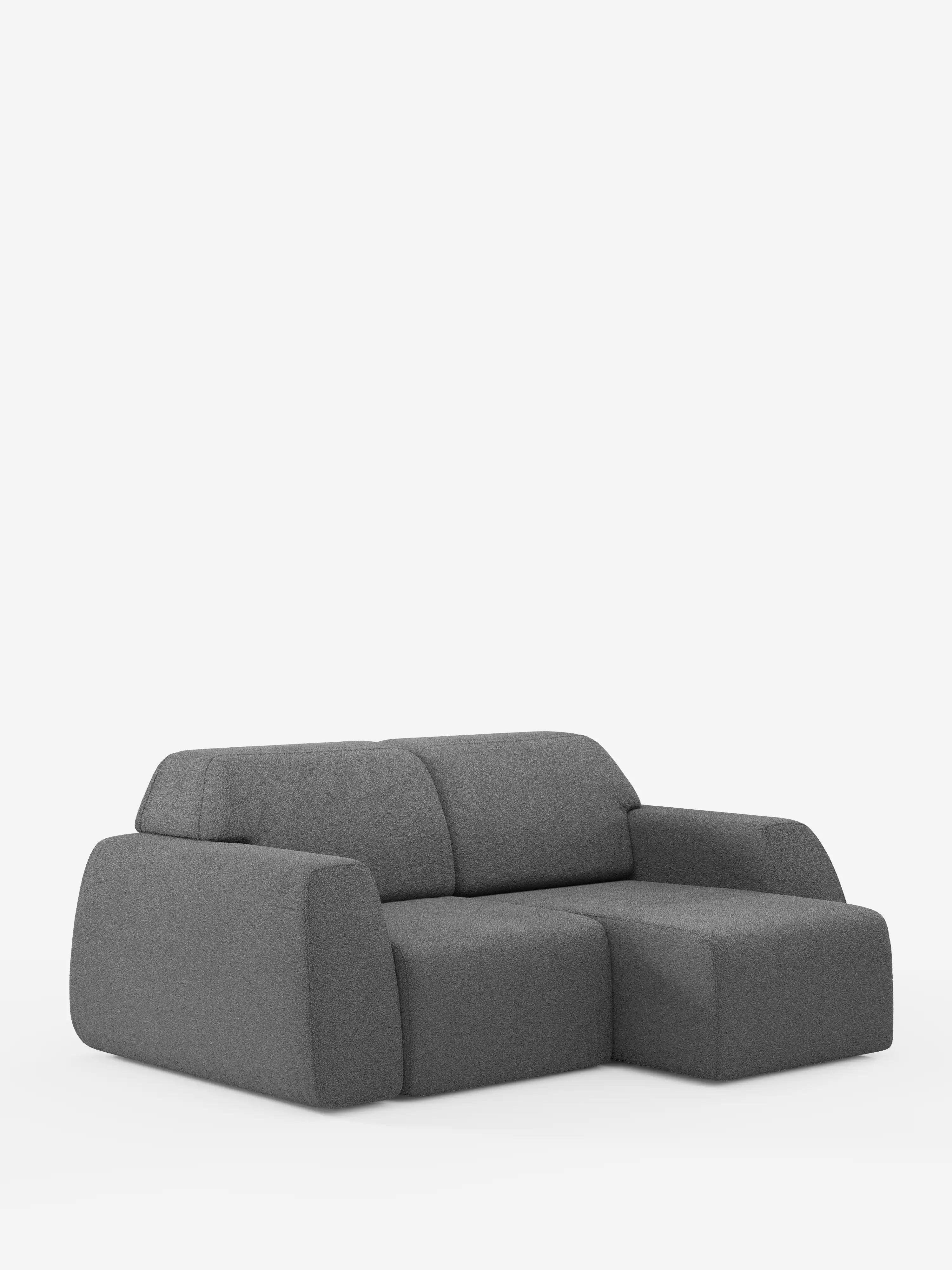 Il divano a 3 posti Orbit di Divani.Store è un divano moderno di colore grigio scuro, caratterizzato da linee morbide e arrotondate e da una chaise longue integrata sul lato destro. Progettato con sedute scorrevoli per garantire maggiore comfort e versatilità, questo divano completamente sfoderabile è rivestito in tessuto T33 effetto cotone resistente alle macchie. Esposto su uno sfondo bianco, il suo stile minimalista e contemporaneo risalta magnificamente.