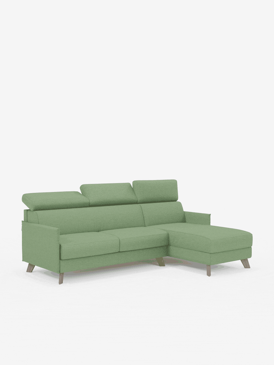 Sole Canapé d'angle convertible avec chaise longue avec coffre et têtières inclinables - tissu détachable T23