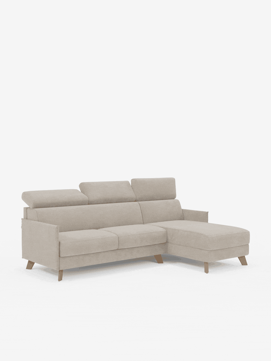 Sole Canapé d'angle convertible avec chaise longue avec coffre et têtières inclinables - tissu détachable T23