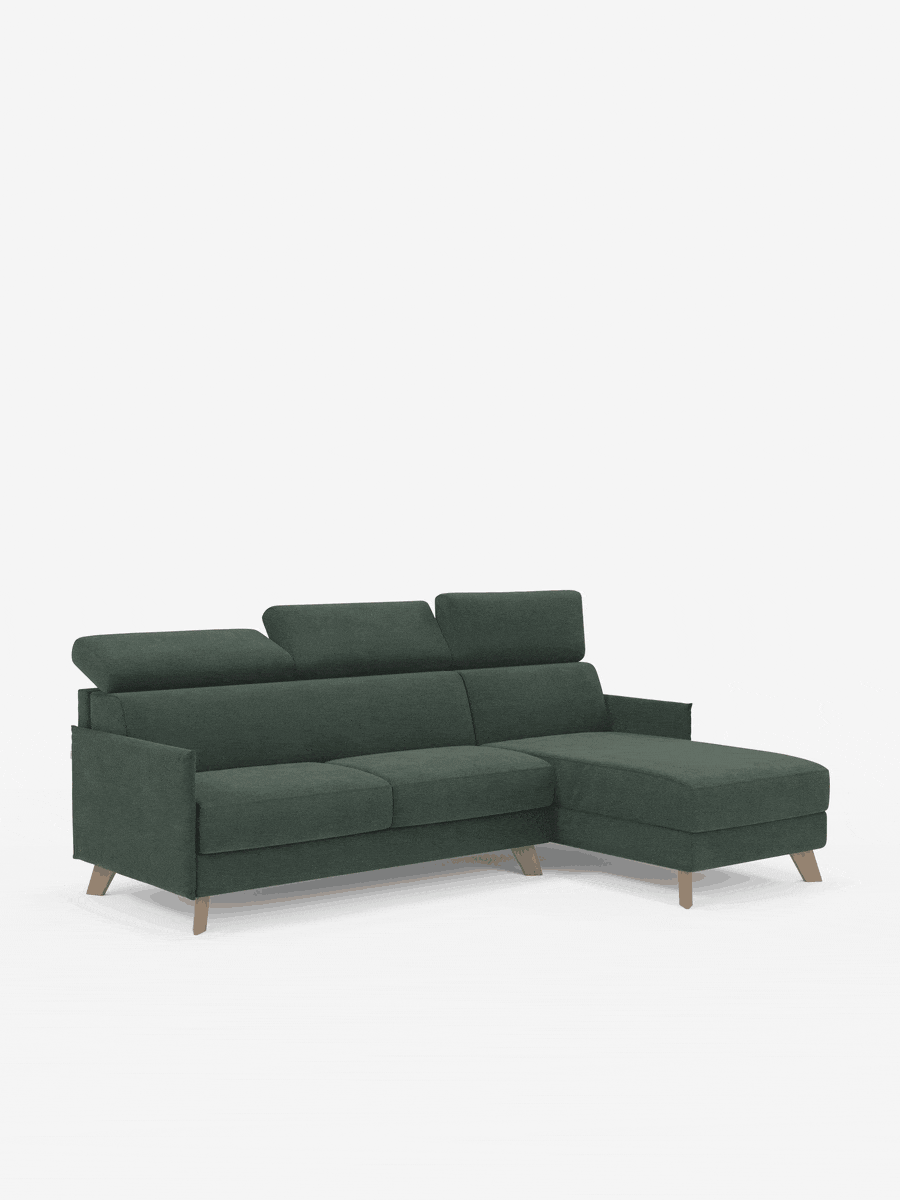 Sole Canapé d'angle convertible avec chaise longue avec coffre et têtières inclinables - tissu détachable T23