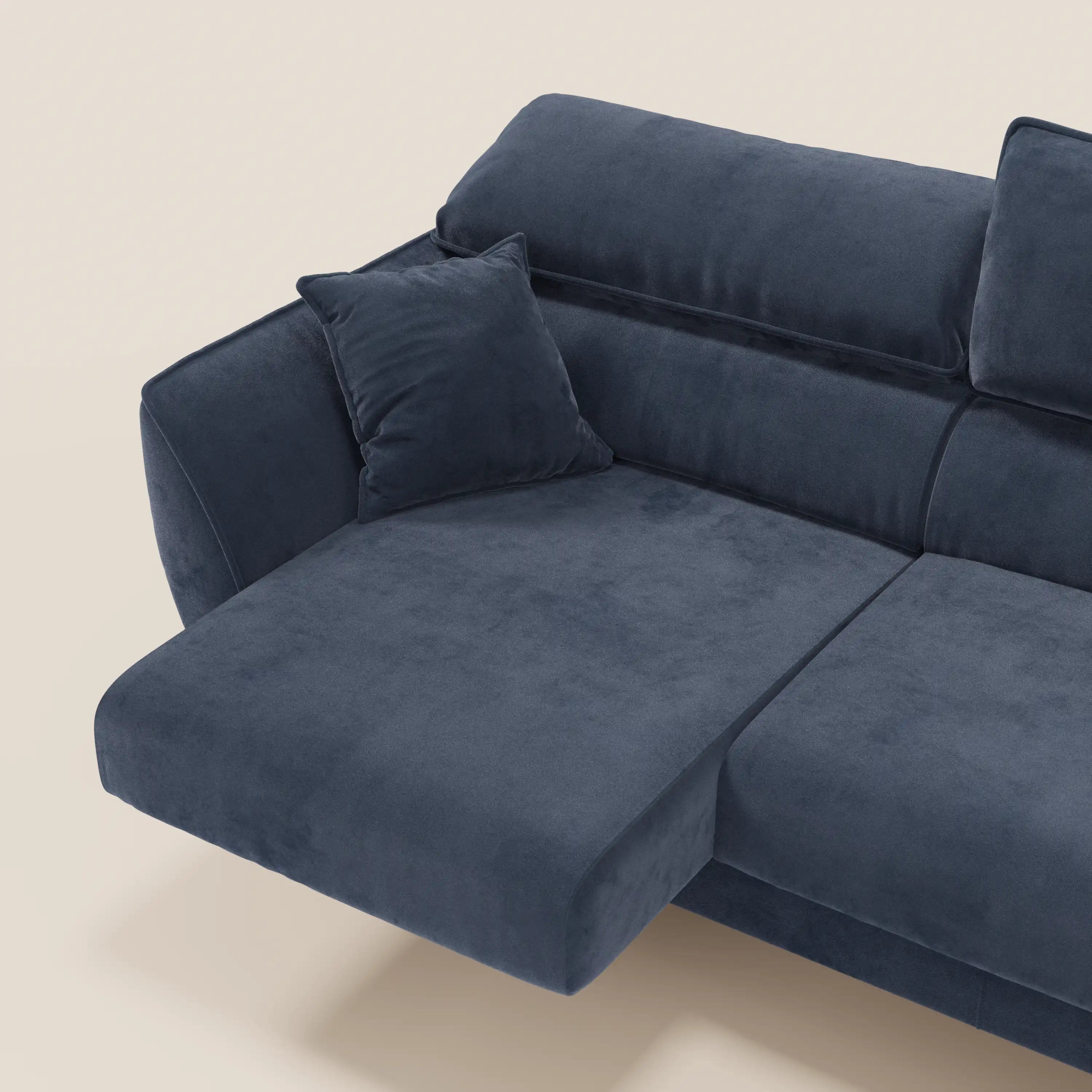 Michelangelo Divano Angolare con Penisola e Sedute Estensibili - Poggiatesta reclinabili in raffinato tessuto smacchiabile effetto vellutino T30 - divani.store