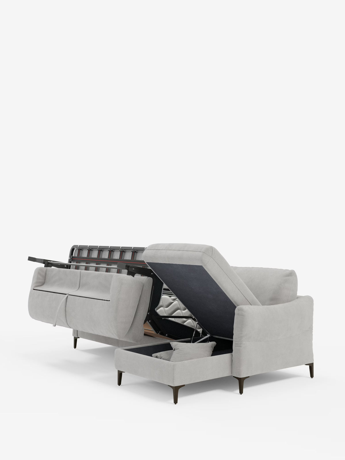 Dalia canapé-lit avec méridienne coffre de rangement et matelas de 18 cm de hauteur - pieds hauts et tissu anti-taches T30