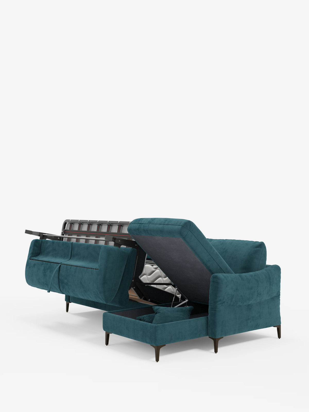 Dalia canapé-lit avec méridienne coffre de rangement et matelas de 18 cm de hauteur - pieds hauts et tissu anti-taches T30
