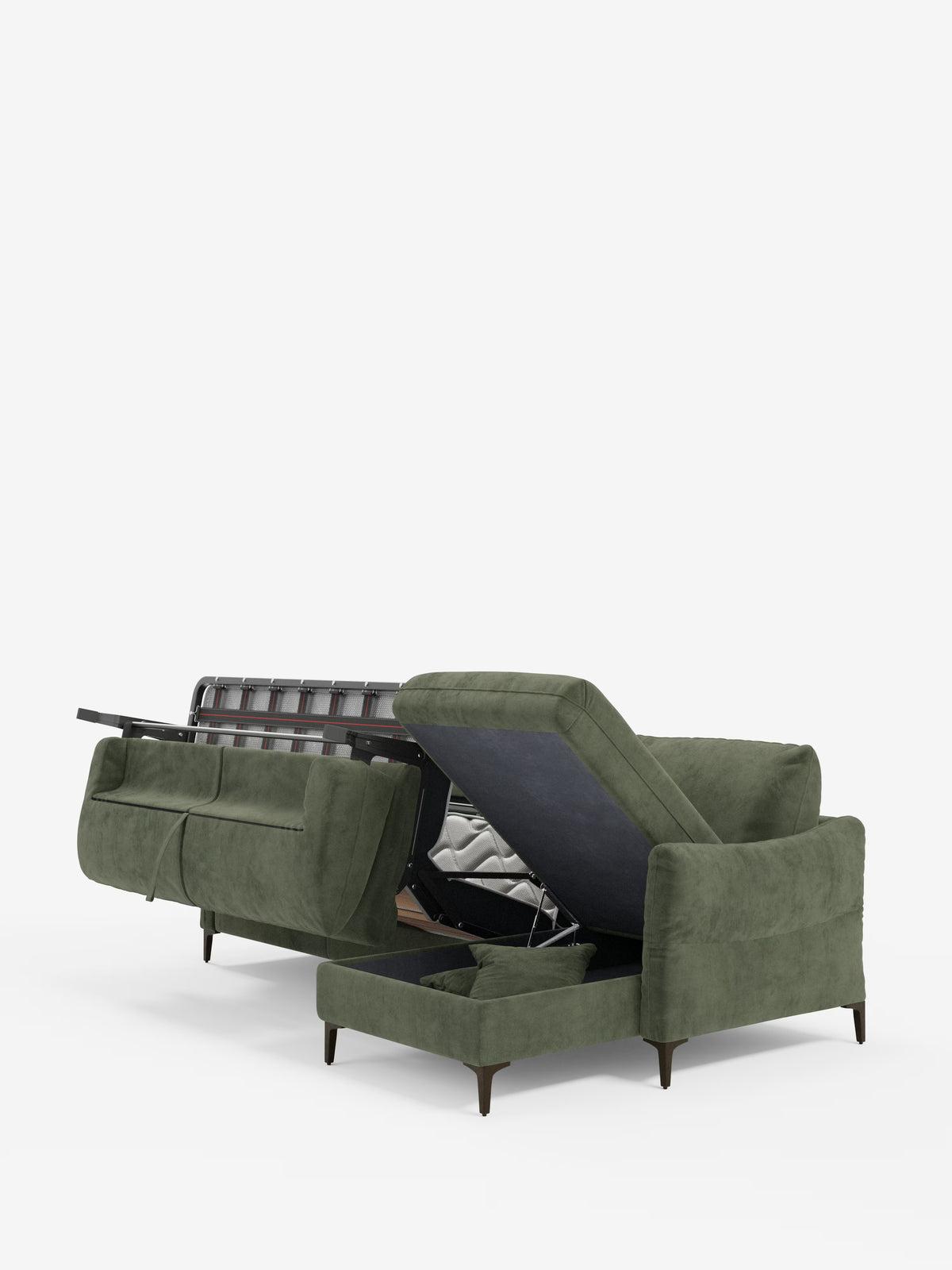 Dalia canapé-lit avec méridienne coffre de rangement et matelas de 18 cm de hauteur - pieds hauts et tissu anti-taches T30