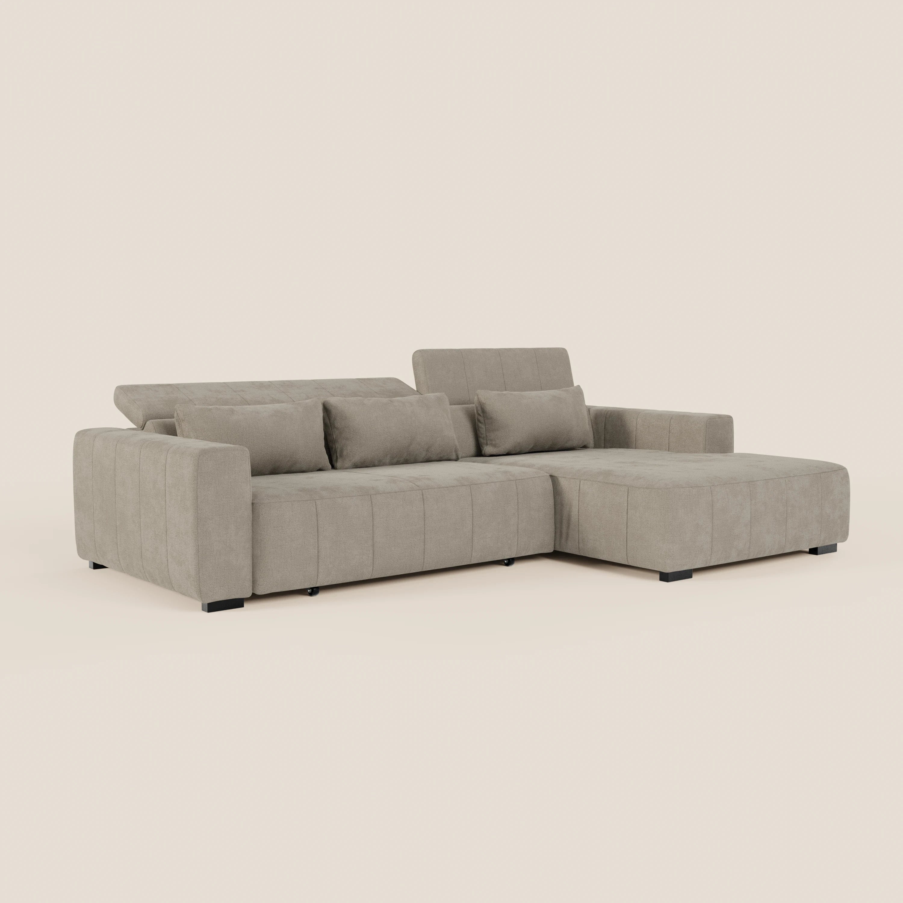 Doric Divano angolare con penisola e sedute allungabili con relax elettrico - poggiatesta reclinabili in tessuto smacchiabile T23