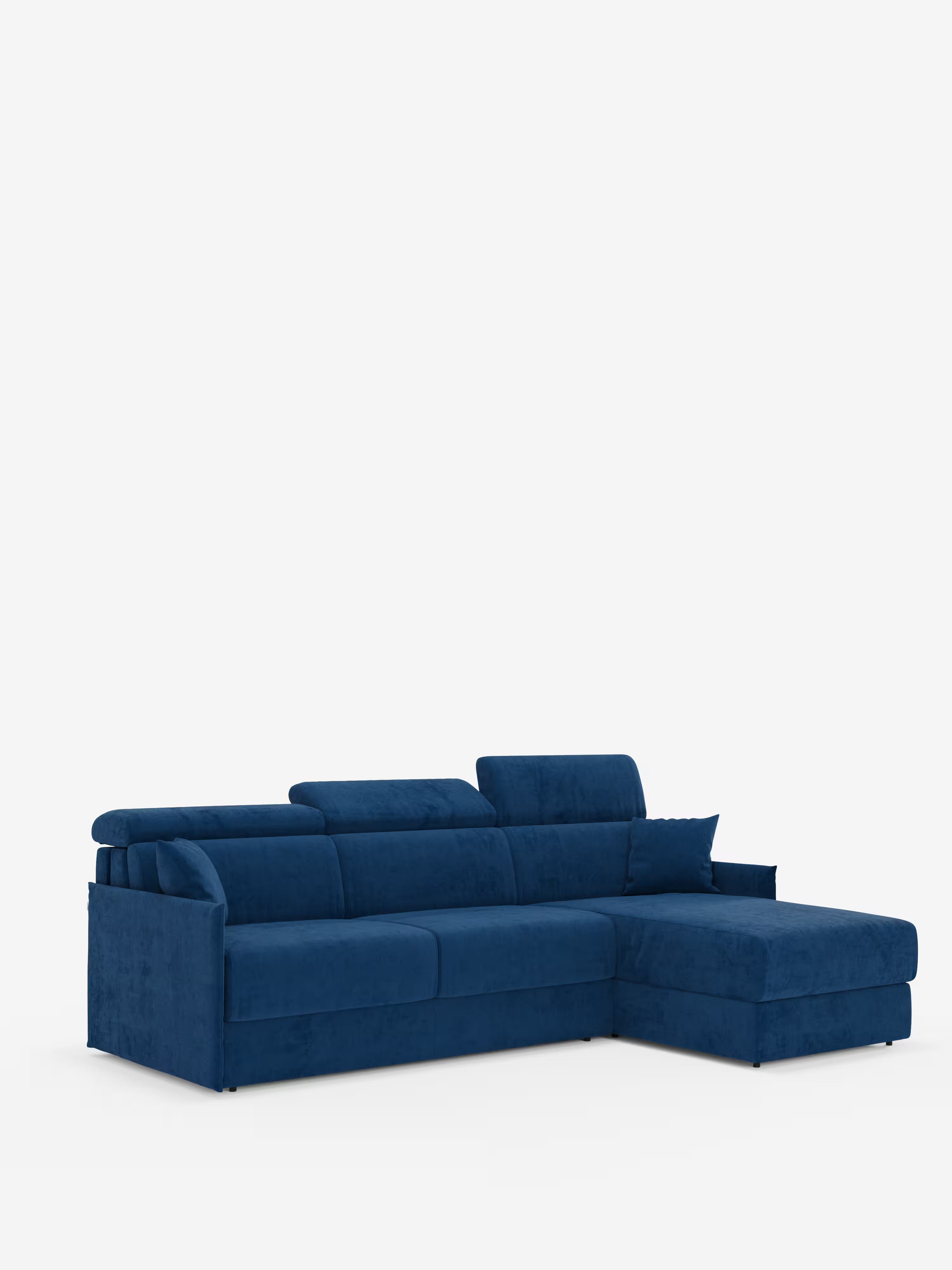 Miryam canapé convertible d'angle compact - têtières inclinables et méridienne coffre en tissu détachable T31