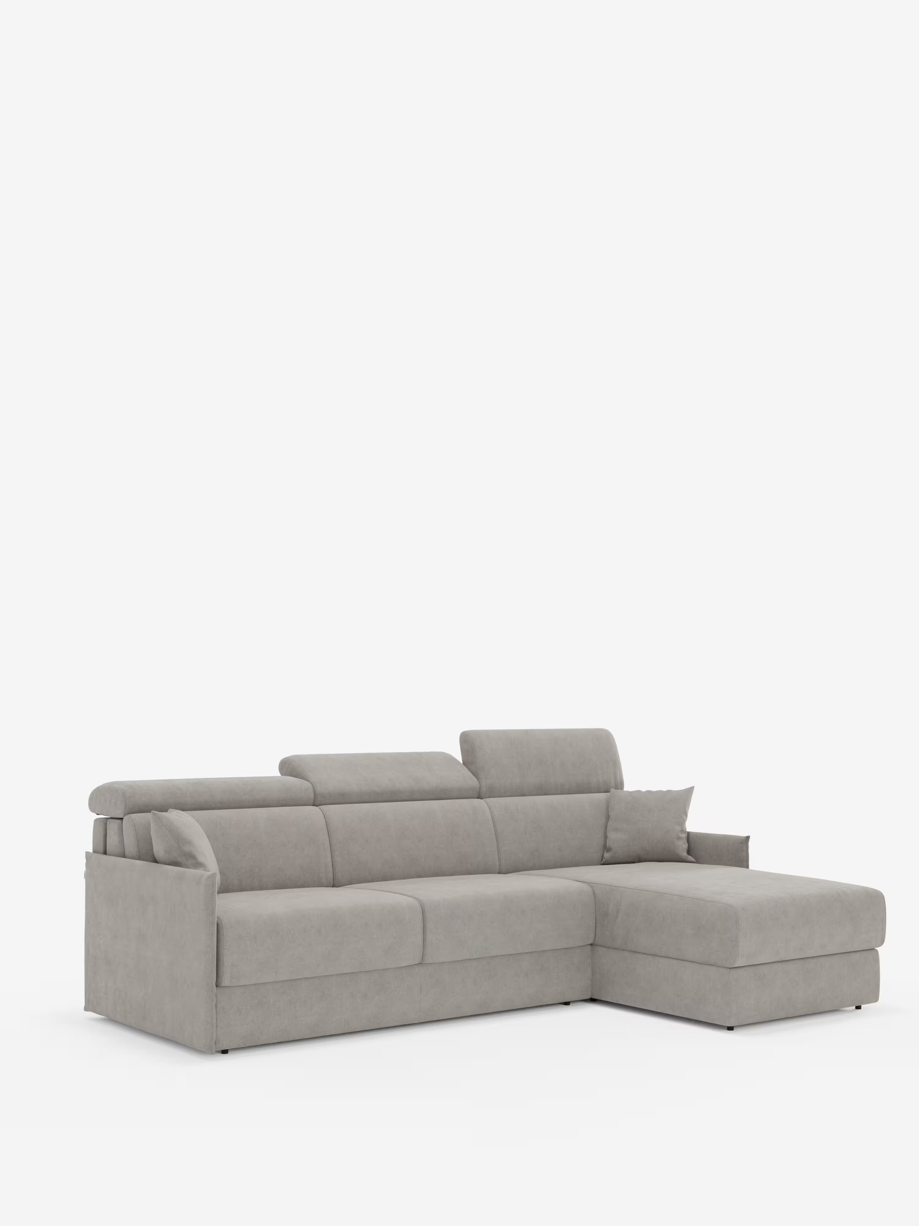 Miryam canapé convertible d'angle compact - têtières inclinables et méridienne coffre en tissu détachable T31