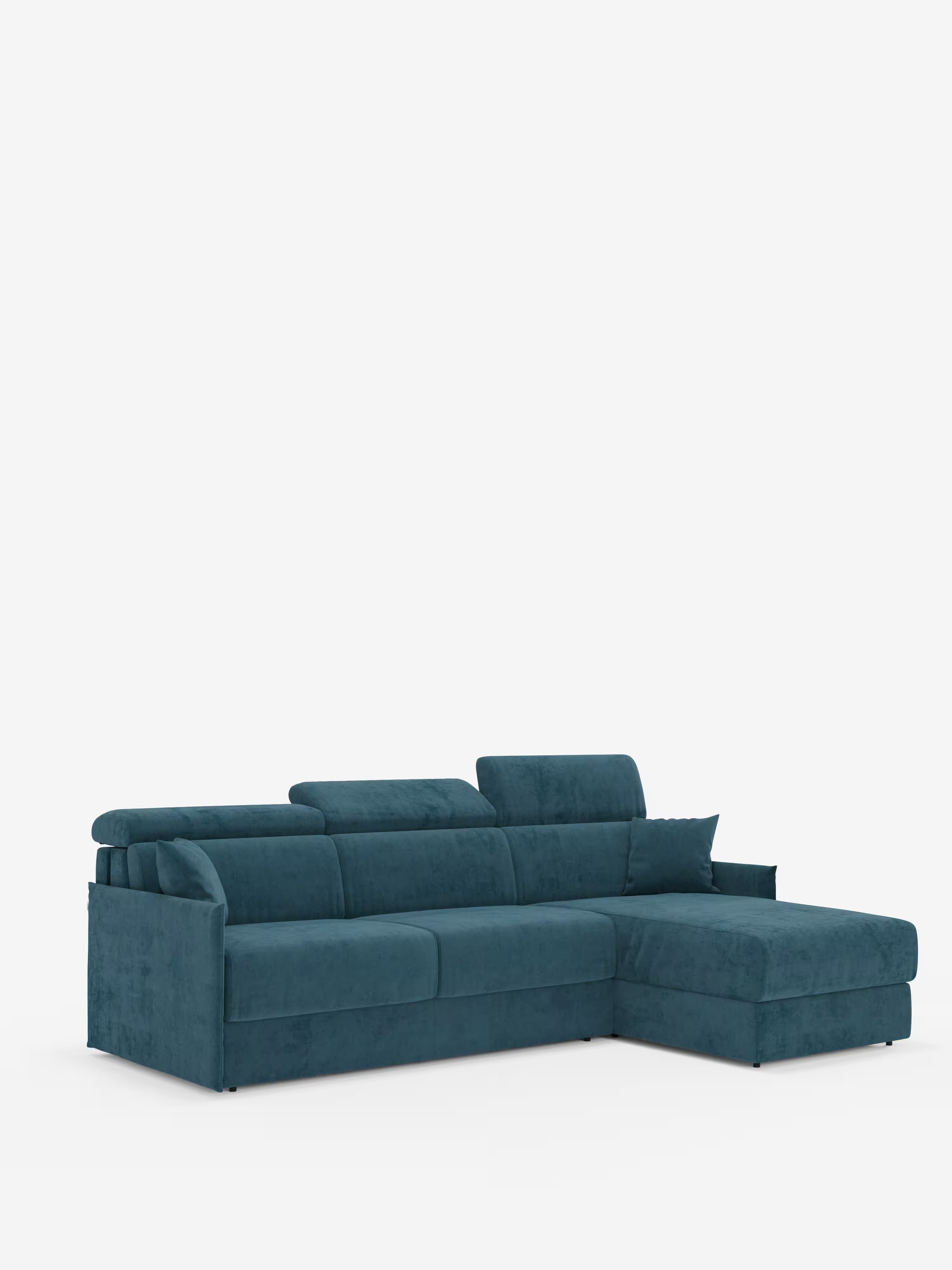 Miryam canapé convertible d'angle compact - têtières inclinables et méridienne coffre en tissu détachable T31