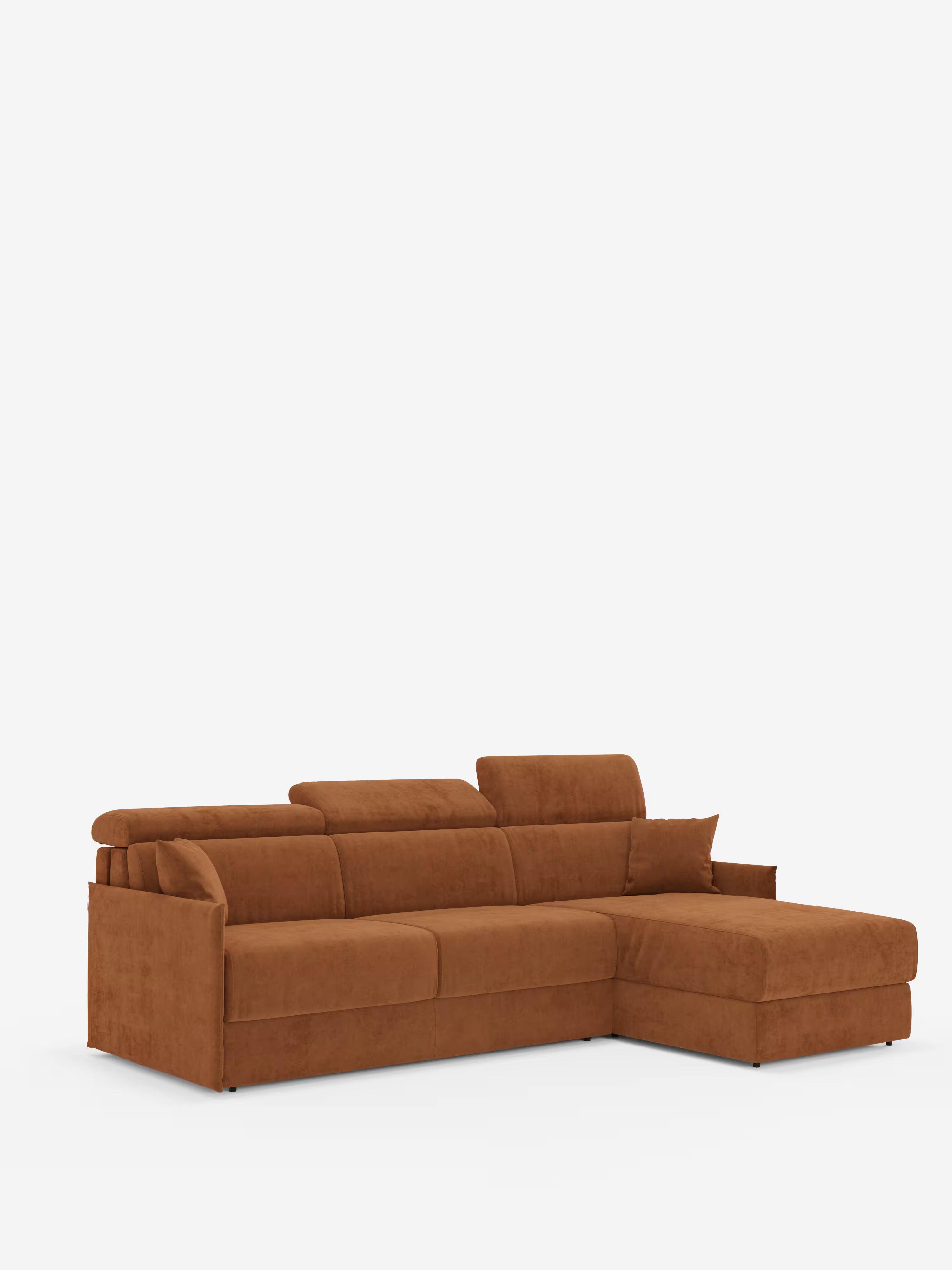 Miryam canapé convertible d'angle compact - têtières inclinables et méridienne coffre en tissu détachable T31