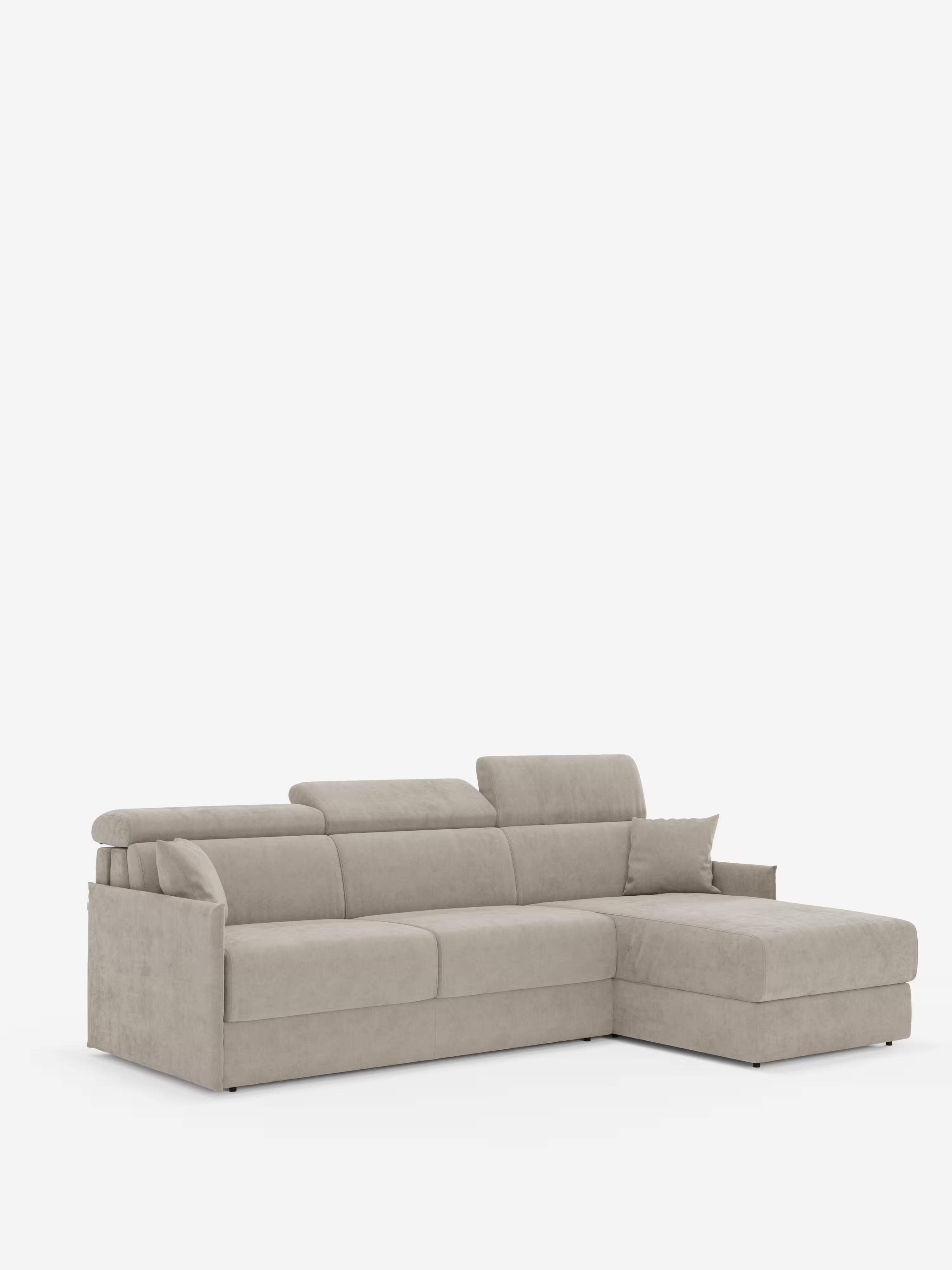 Miryam canapé convertible d'angle compact - têtières inclinables et méridienne coffre en tissu détachable T31