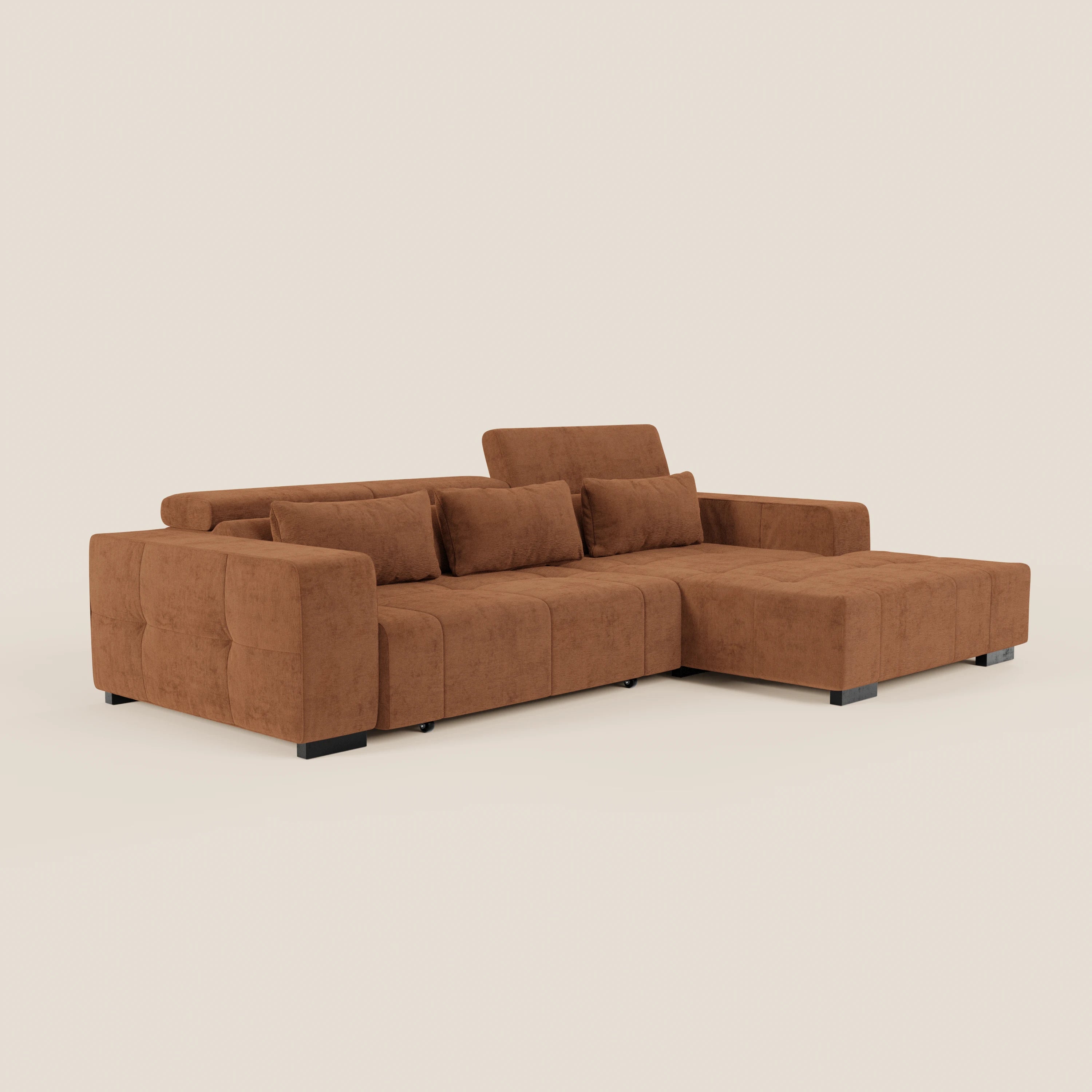 Monarch Divano angolare con penisola e Relax Elettrico per allungamento sedute - Poggiatesta Reclinabili in tessuto morbido smacchiabile T31 - divani.store