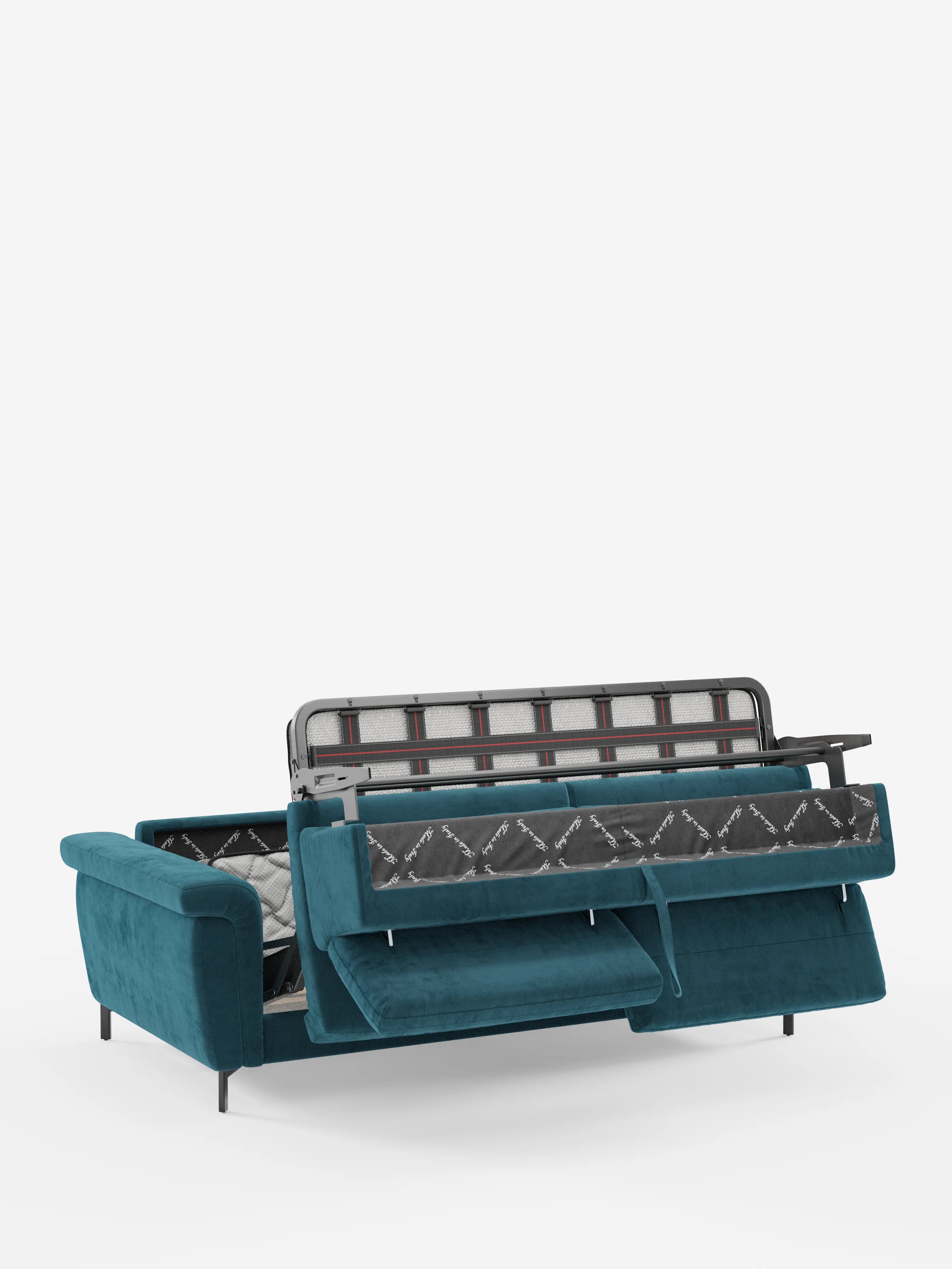 Capri canapé convertible design avec pieds hauts - têtières réglables en tissu raffiné effet velours détachable T30