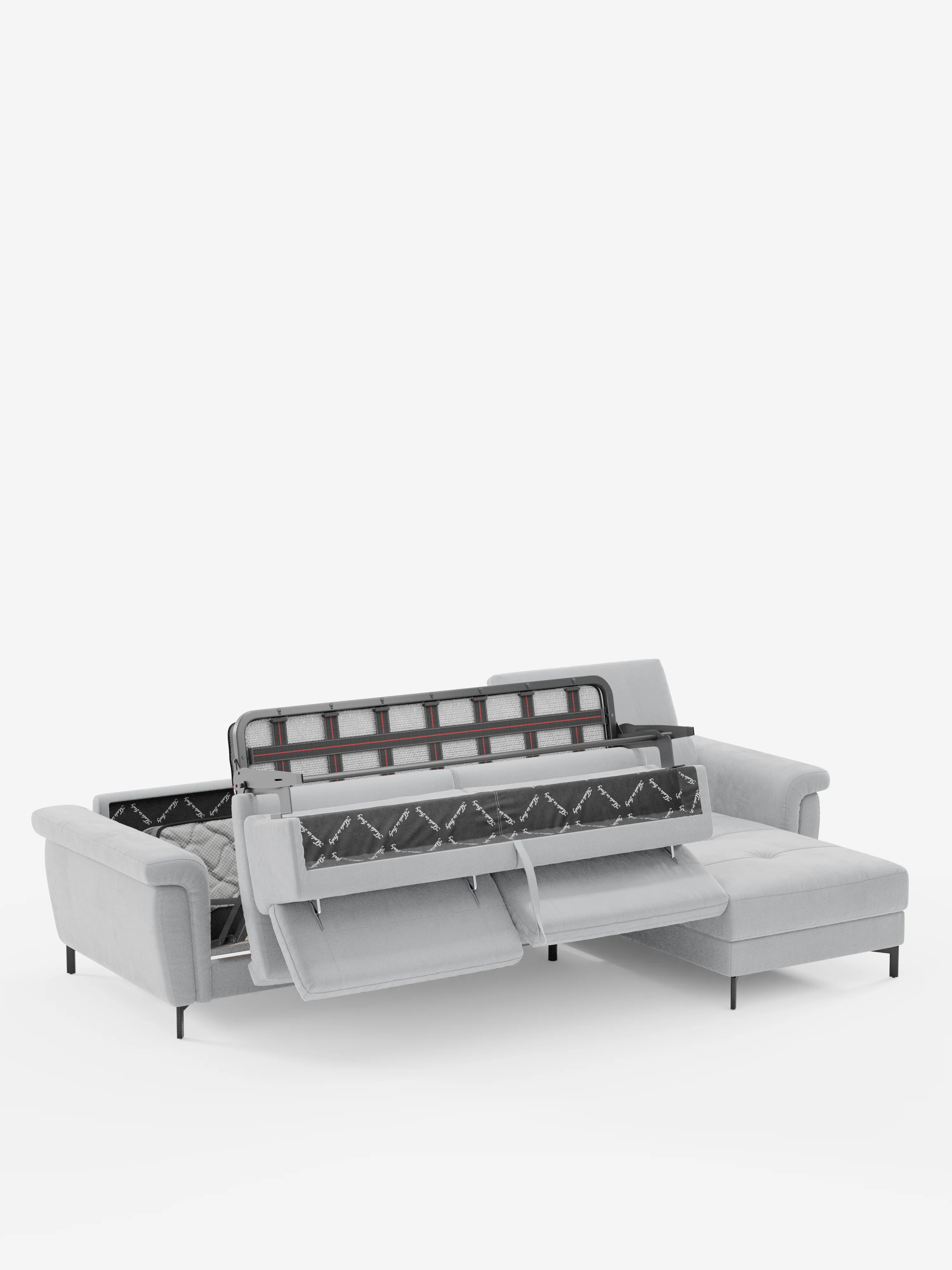 Capri canapé convertible avec méridienne coffre et têtières réglables - Tissu Effet Velours Détachable T30
