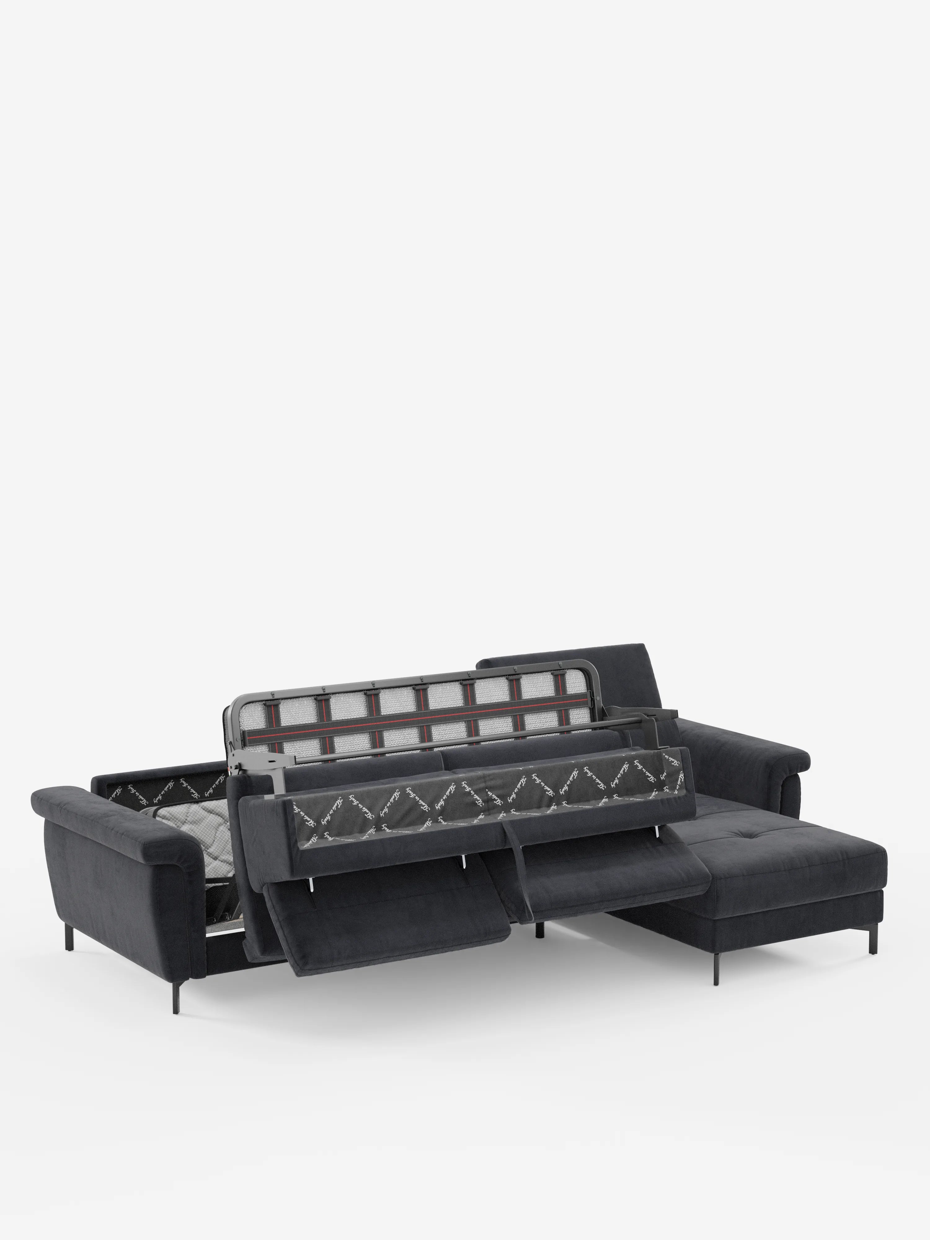 Capri canapé convertible avec méridienne coffre et têtières réglables - Tissu Effet Velours Détachable T30
