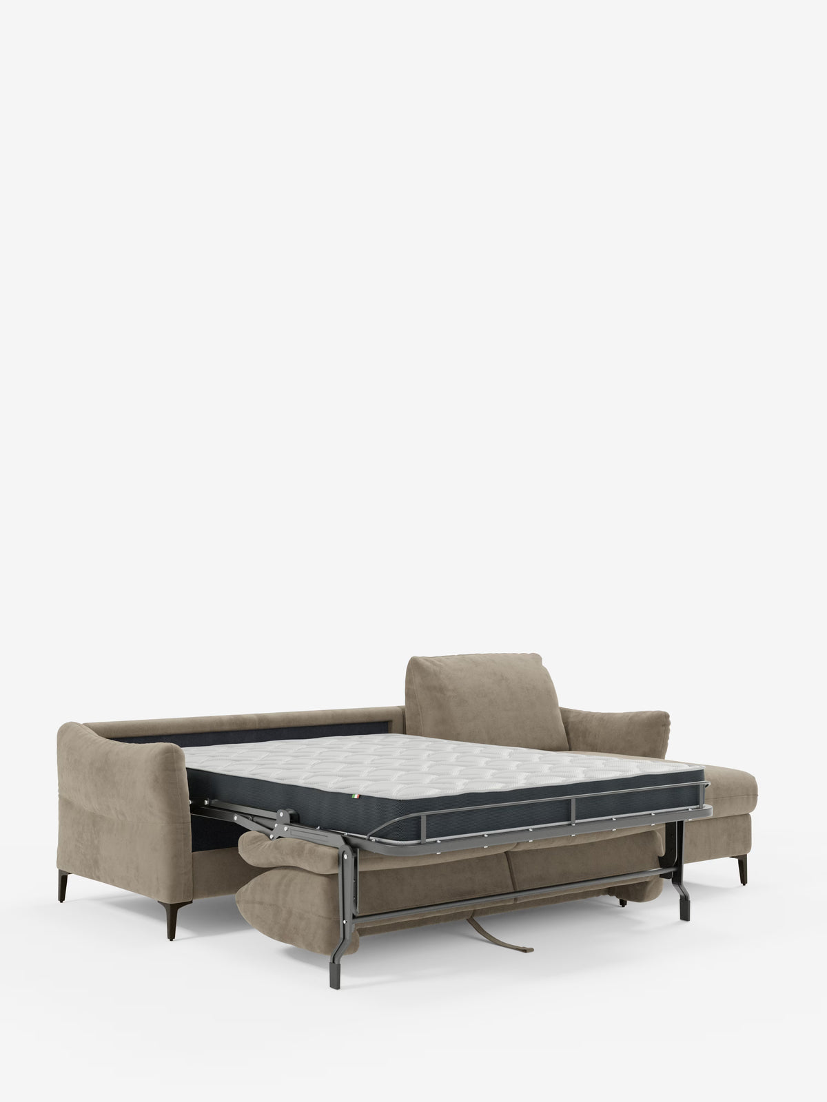 Dalia canapé-lit avec méridienne coffre de rangement et matelas de 18 cm de hauteur - pieds hauts et tissu anti-taches T30