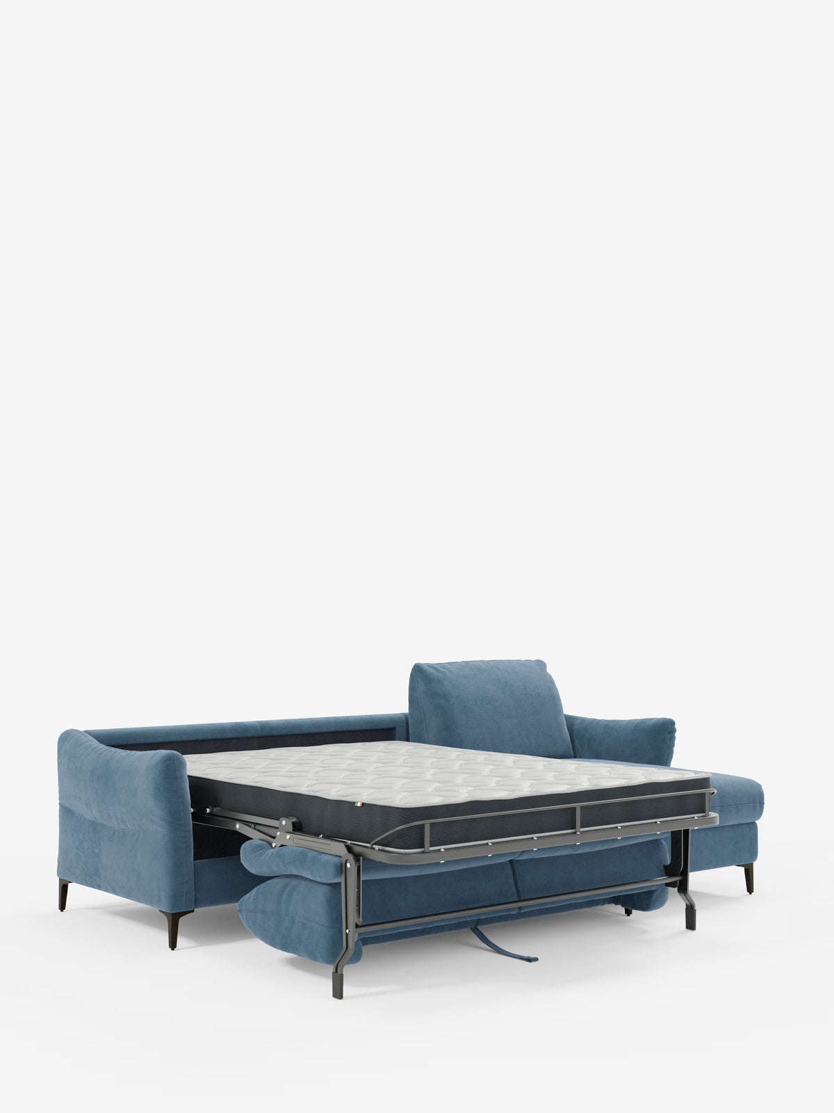 Dalia canapé-lit avec méridienne coffre de rangement et matelas de 18 cm de hauteur - pieds hauts et tissu anti-taches T30
