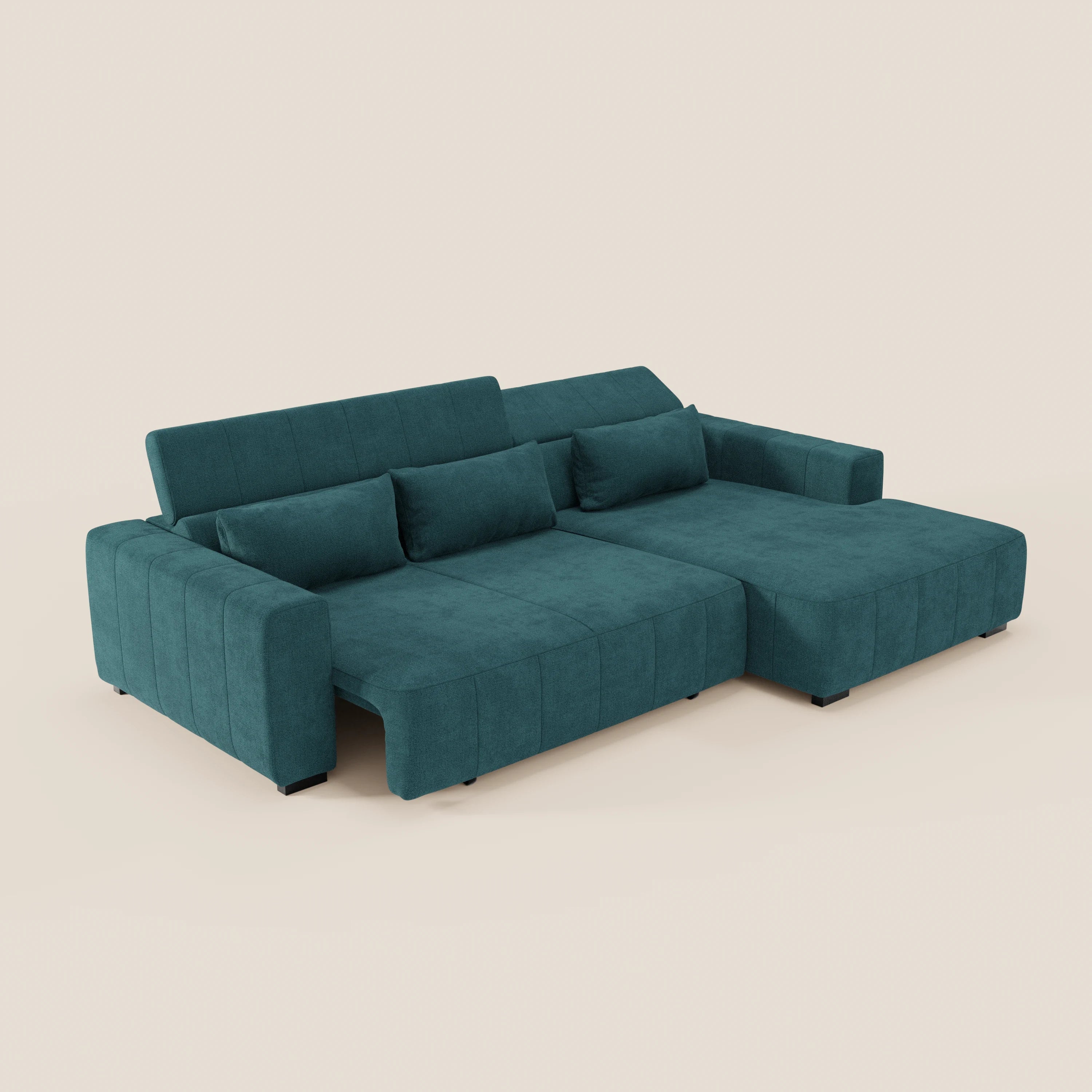 Doric Divano angolare con penisola e sedute allungabili con relax elettrico - poggiatesta reclinabili in tessuto smacchiabile T23