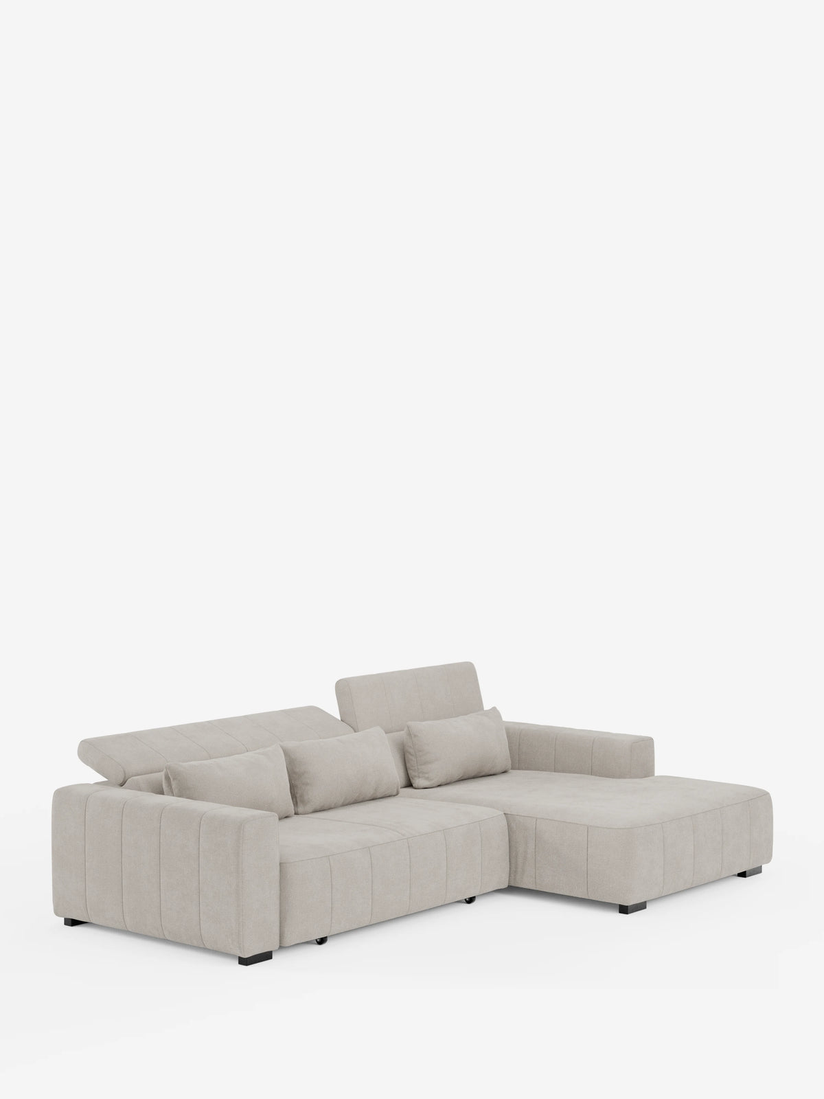 Doric Canapé d’angle avec méridienne et assises extensibles avec relax électrique - appuie-têtes inclinables en tissu anti-taches T23