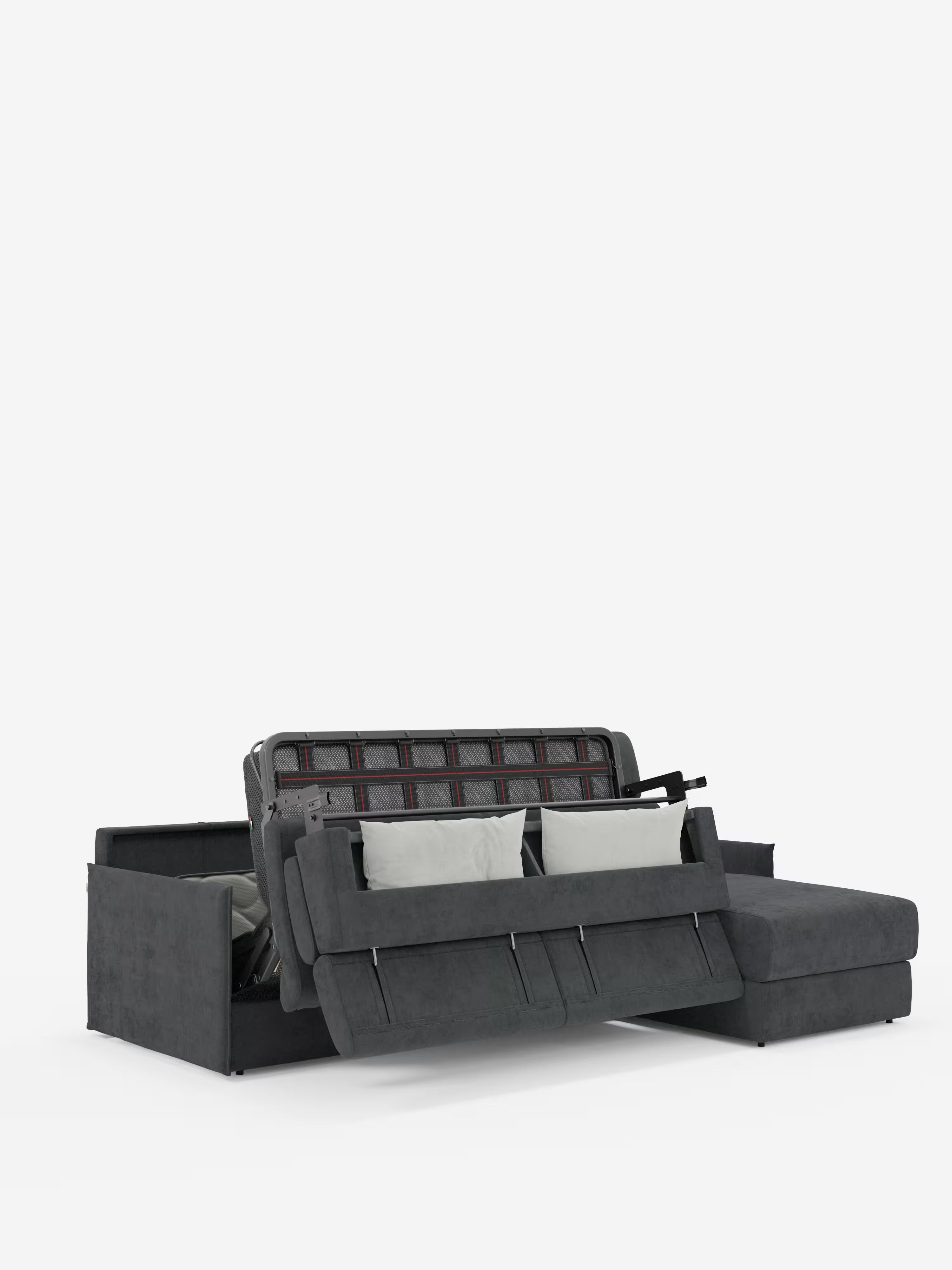 Miryam canapé convertible d'angle compact - têtières inclinables et méridienne coffre en tissu détachable T31