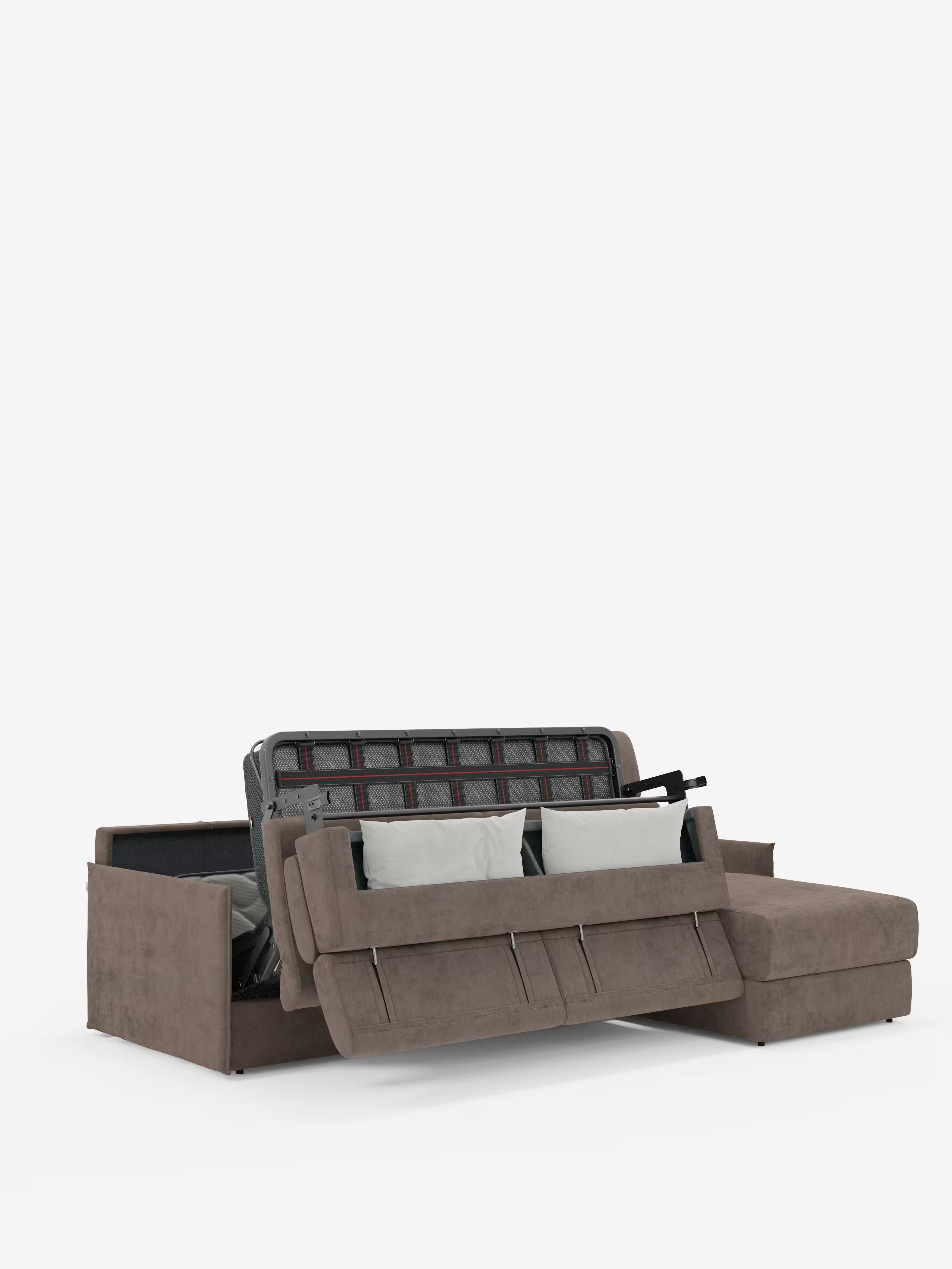 Miryam canapé convertible d'angle compact - têtières inclinables et méridienne coffre en tissu détachable T31