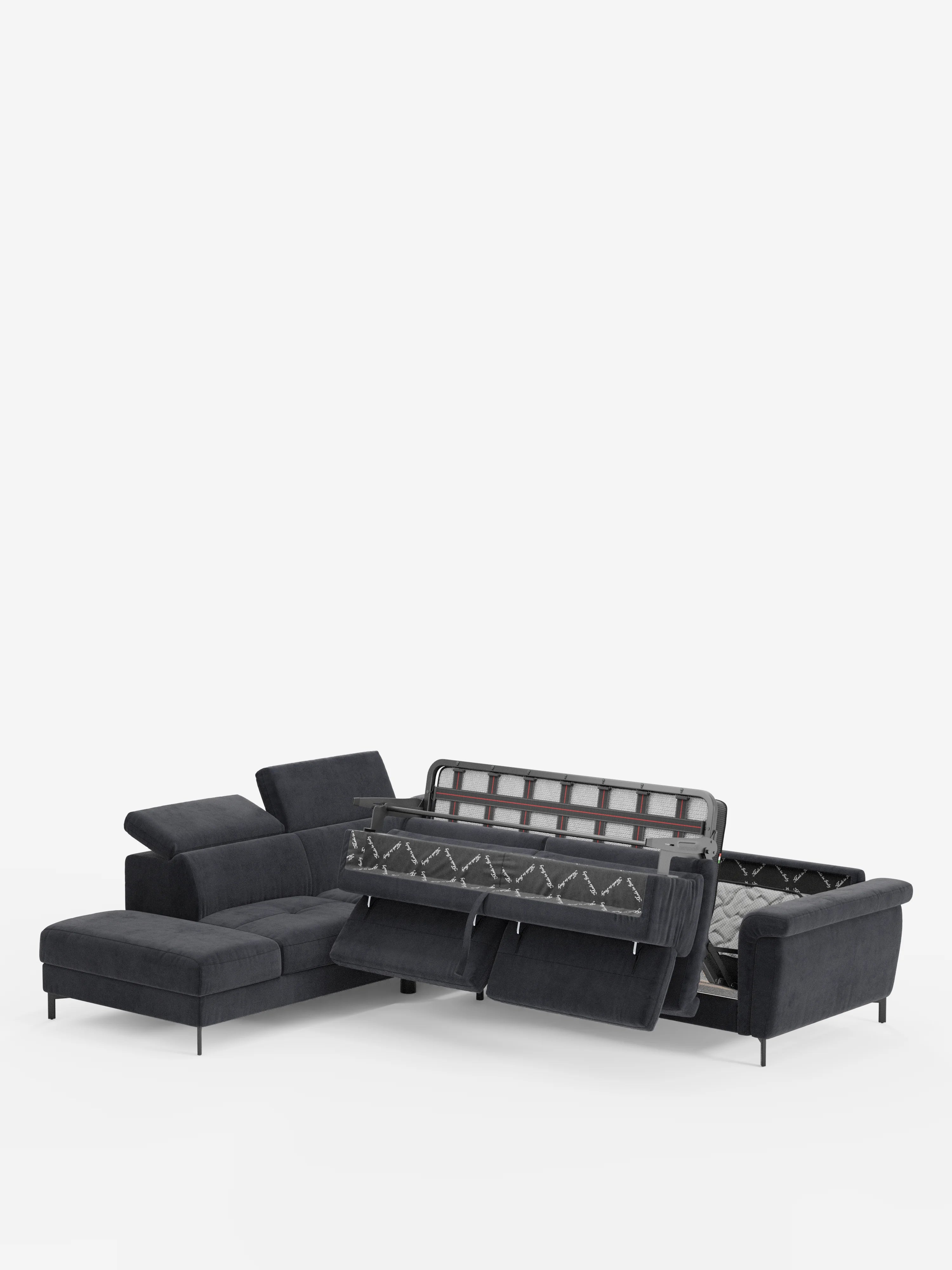 Capri canapé d'angle convertible avec Têtières Réglables et Matelas haute performance en Tissu Effet Velours Détachable T30