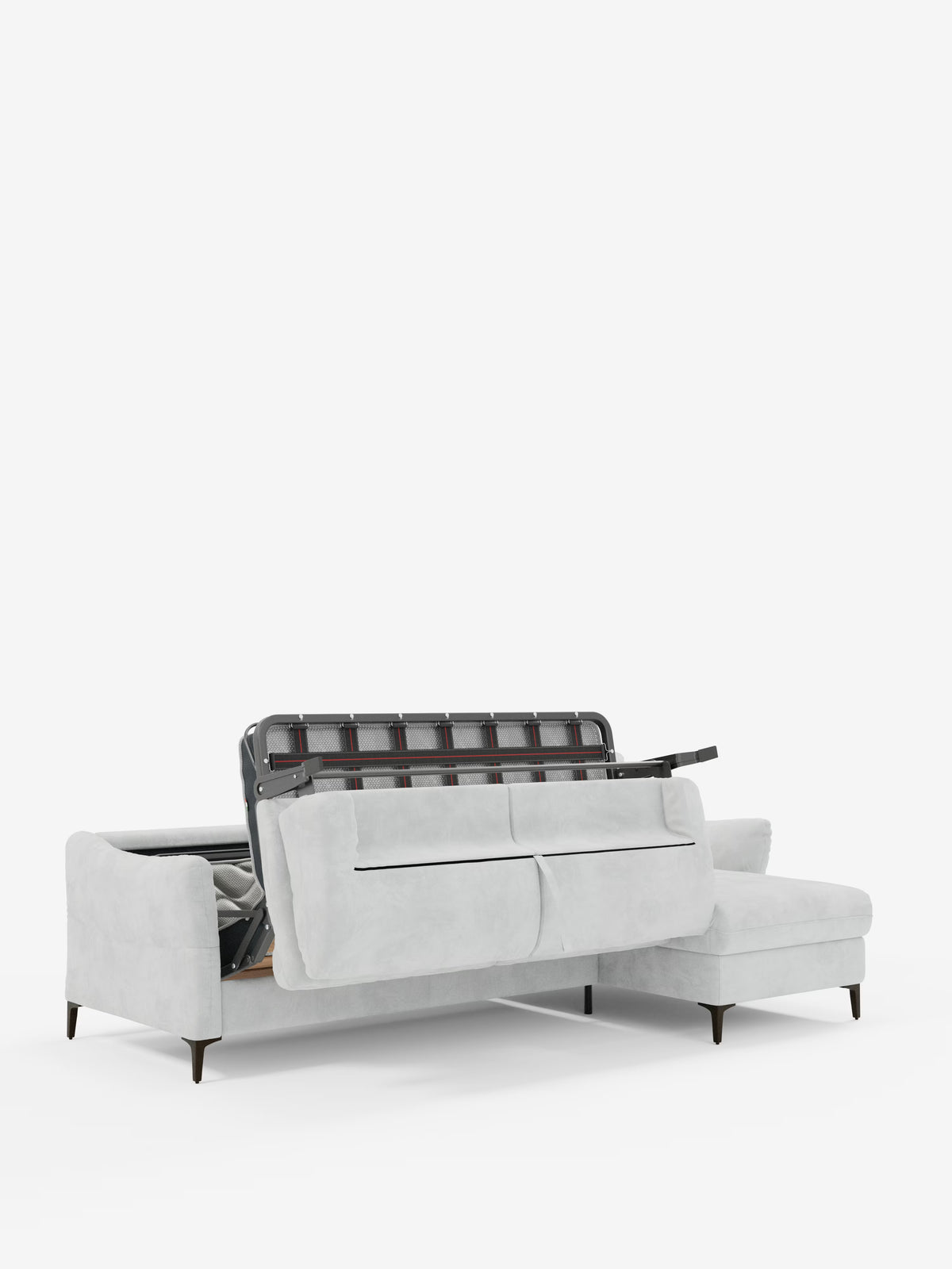 Dalia canapé-lit avec méridienne coffre de rangement et matelas de 18 cm de hauteur - pieds hauts et tissu anti-taches T30