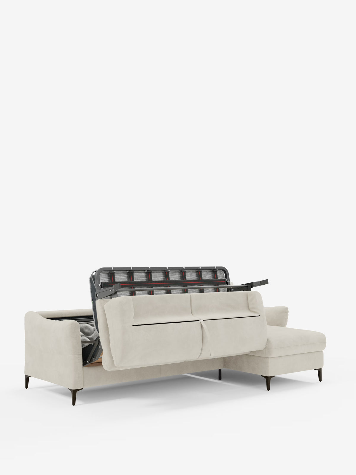 Dalia canapé-lit avec méridienne coffre de rangement et matelas de 18 cm de hauteur - pieds hauts et tissu anti-taches T30
