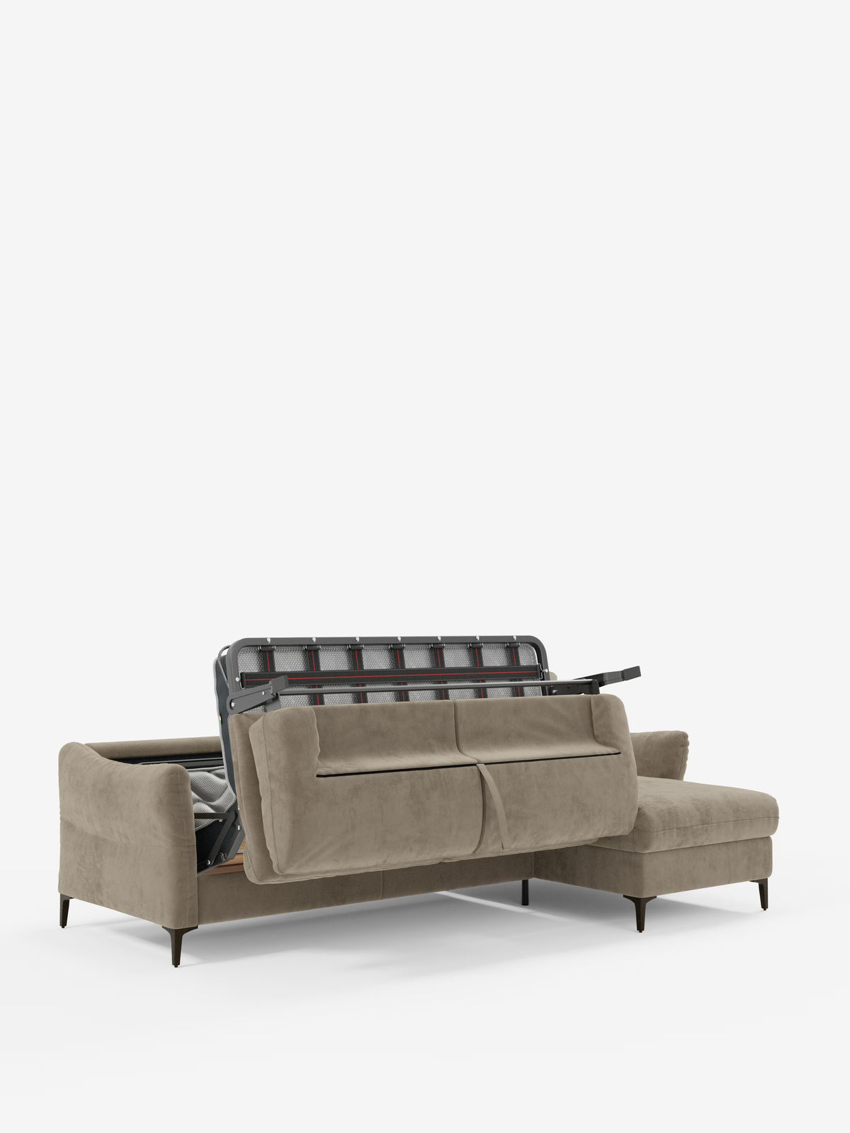 Dalia canapé-lit avec méridienne coffre de rangement et matelas de 18 cm de hauteur - pieds hauts et tissu anti-taches T30