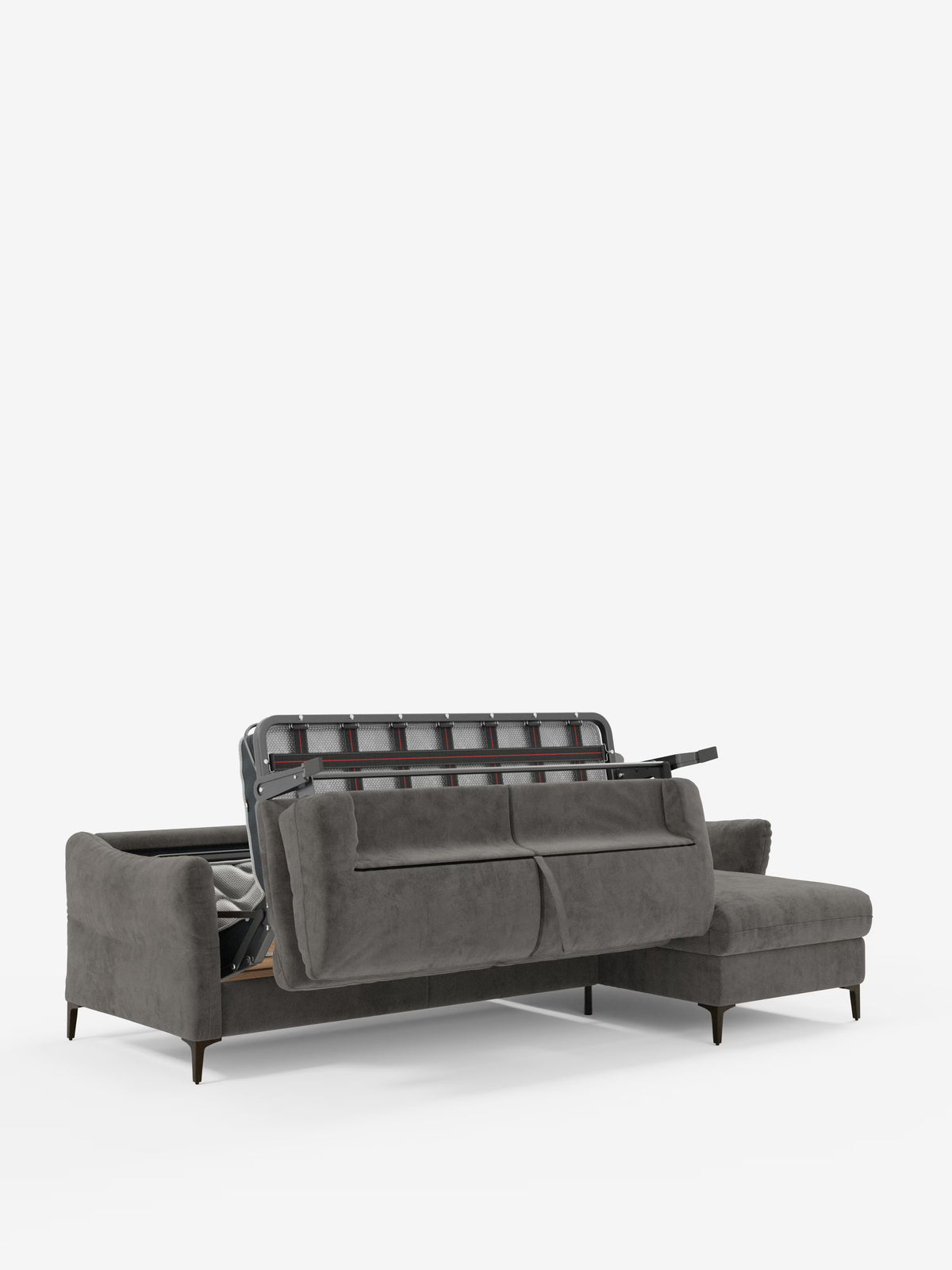 Dalia canapé-lit avec méridienne coffre de rangement et matelas de 18 cm de hauteur - pieds hauts et tissu anti-taches T30